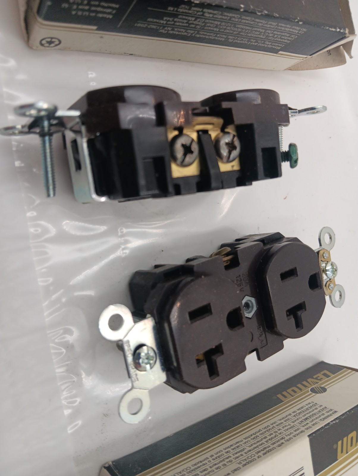 Lot of 2 NOS Leviton Duplex Receptacle Back & Side Wired 5362 Cafe Brown