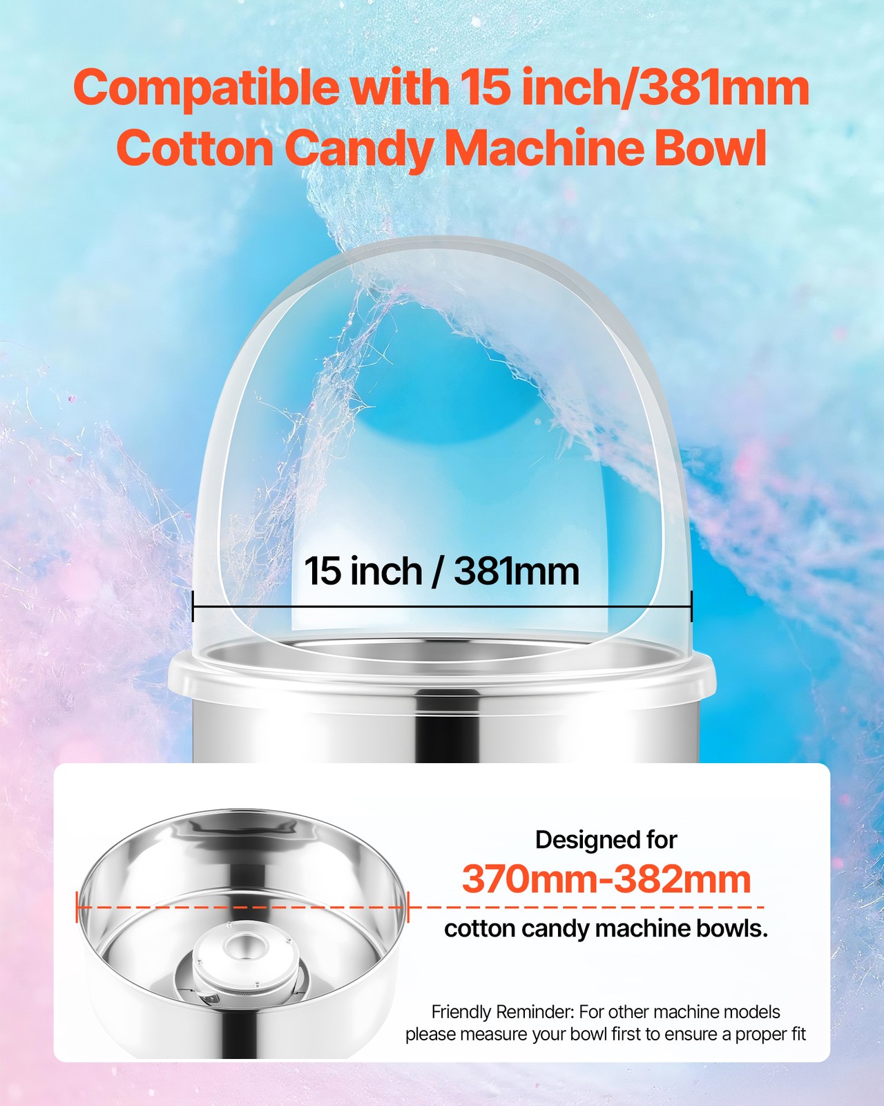 VEVOR Cotton Candy Machine Cover Transparent Acrylic Dome Bubble Shield