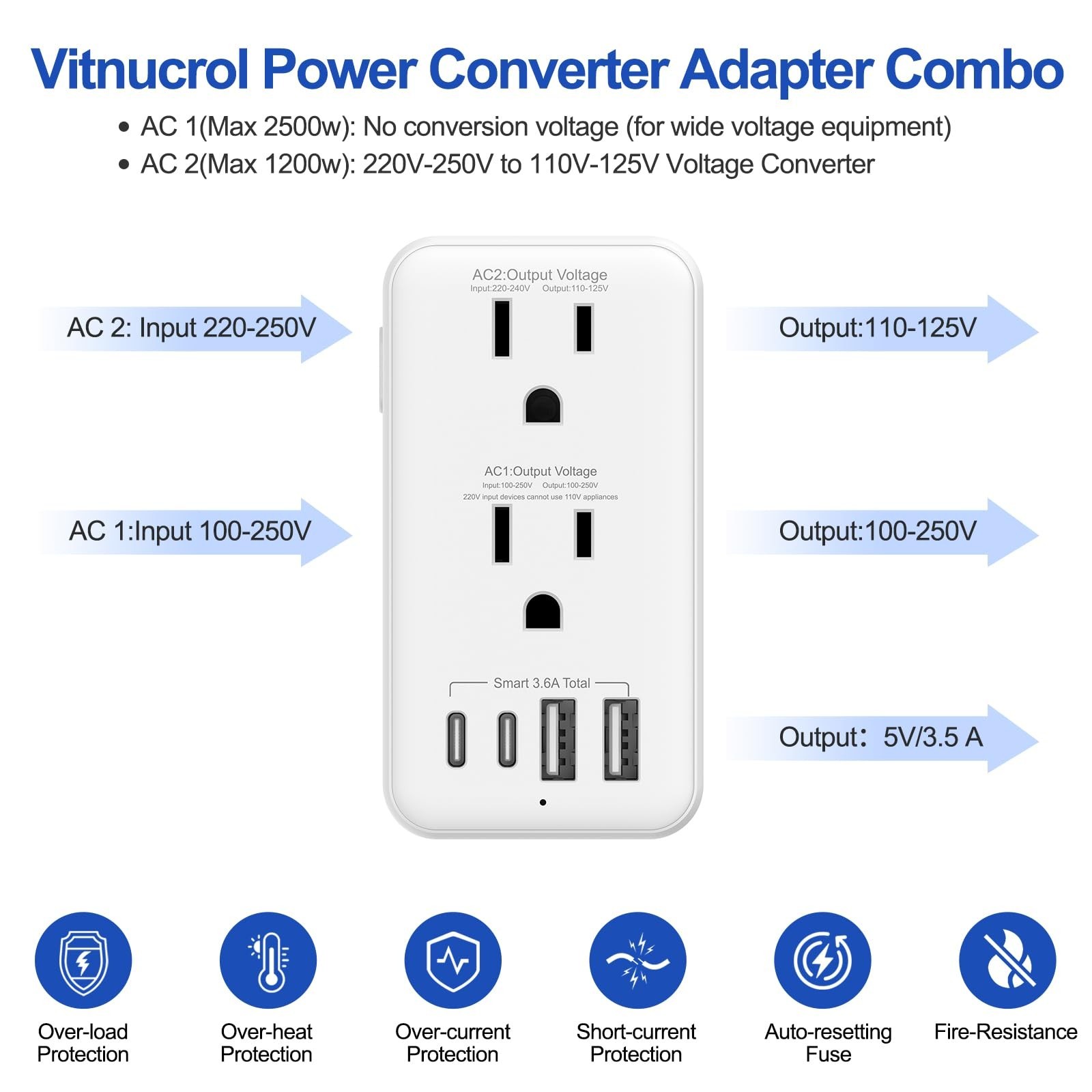 2500W Voltage Converter US to Europe, 220V to 110V Converter for European Tra…