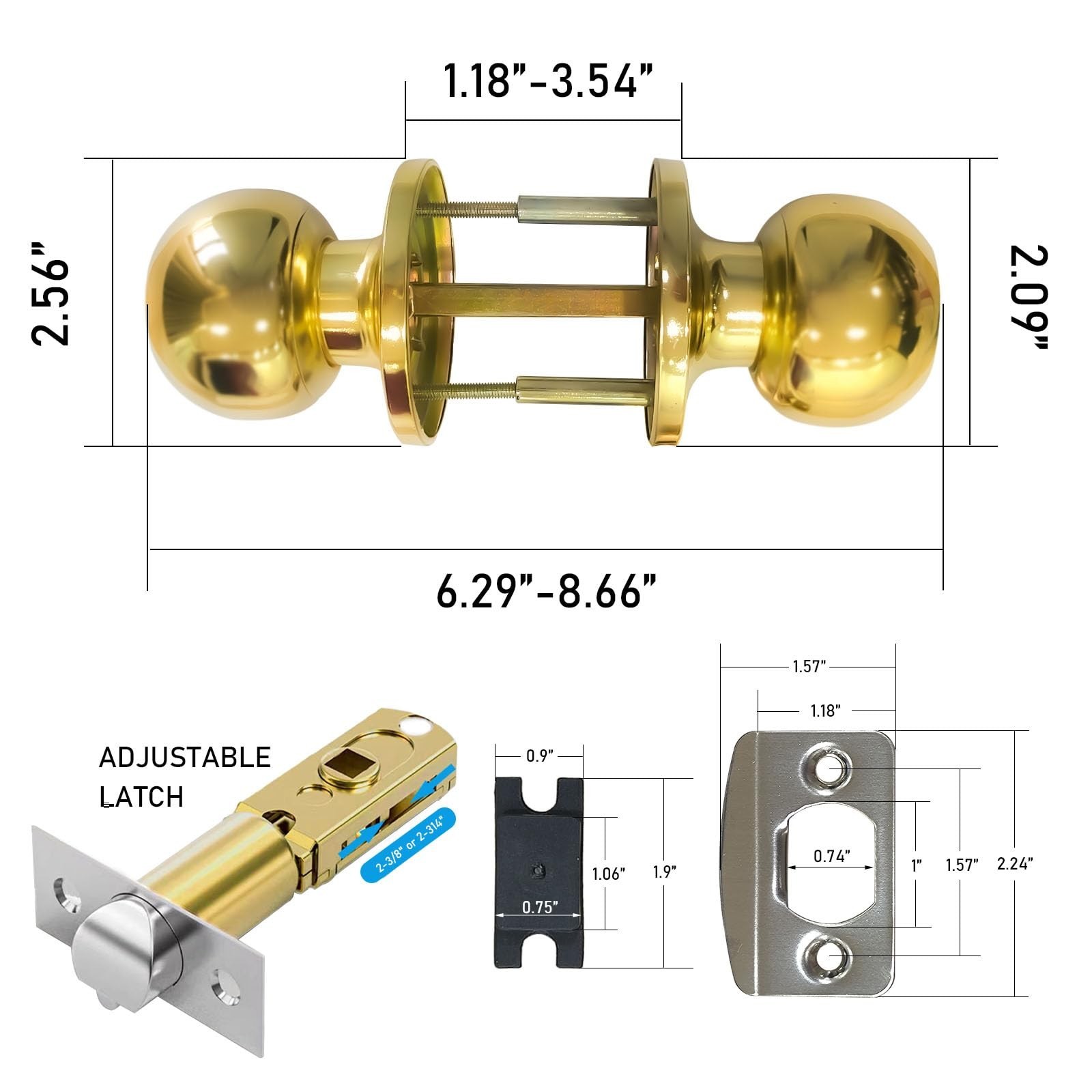 Gold Door Knobs with Lock and Keys, Interior and Exterior Door Lock, Standard…