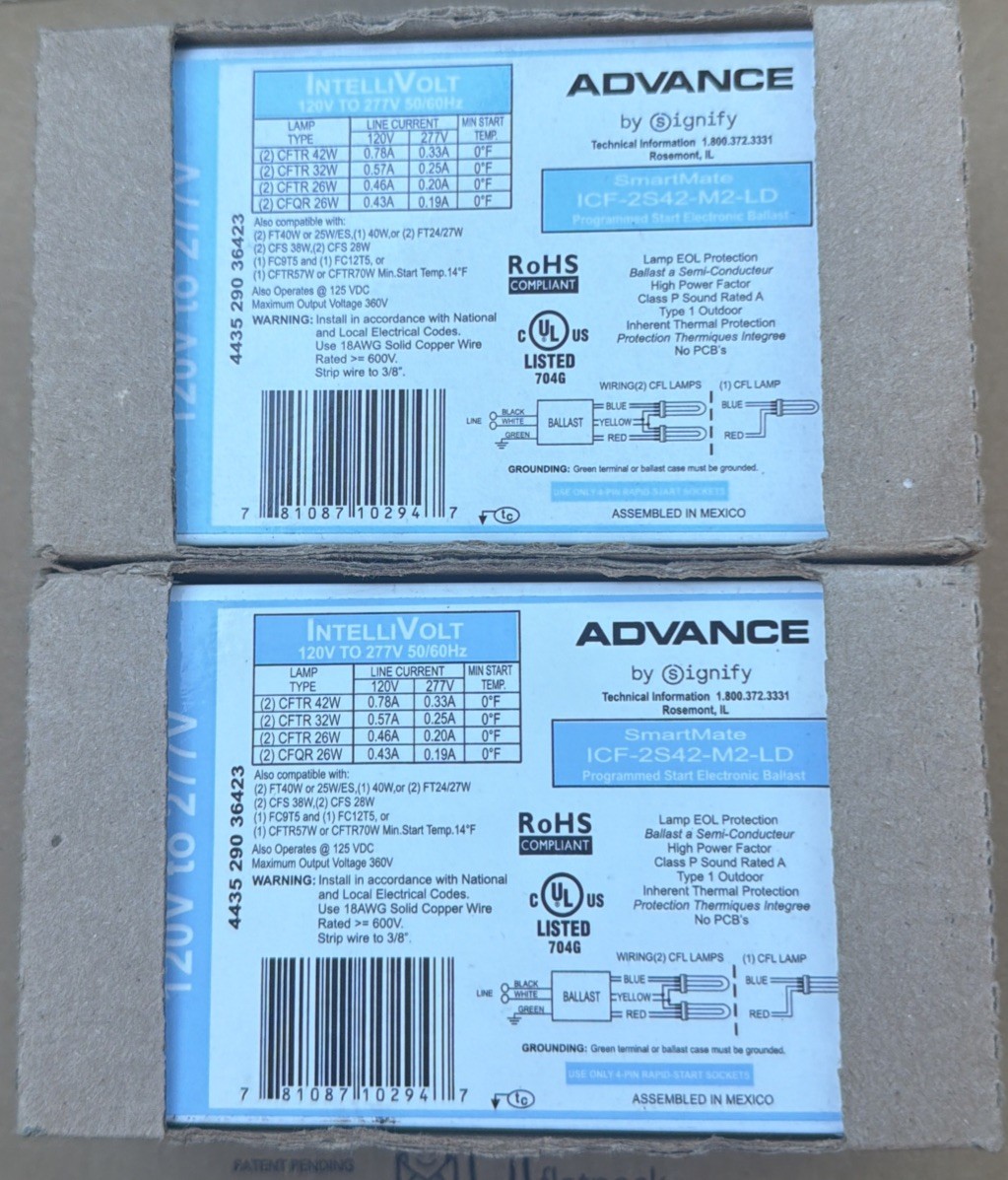 Philips Advance SmartMate ICF-2S42-M2-LD IntelliVolt 120v-277v BALLAST 2pack