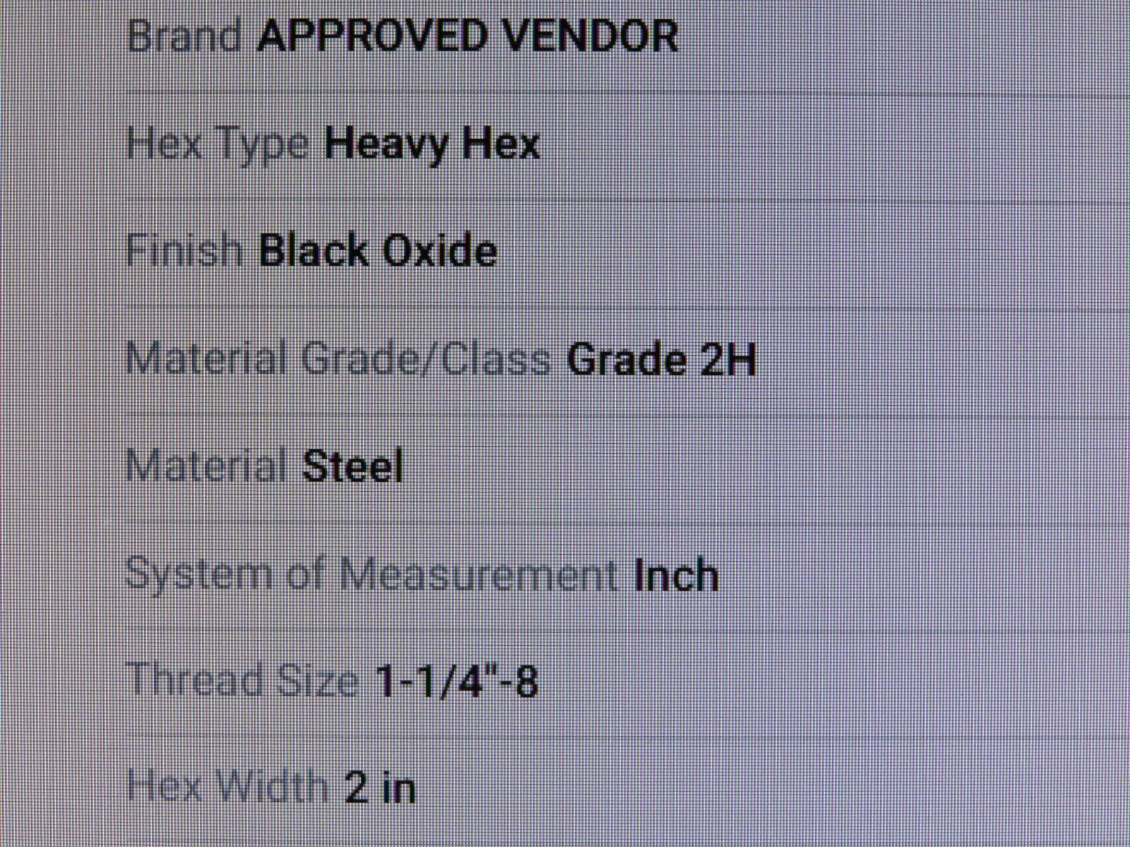 1-1/4″-8 THREAD, STEEL, GRADE 2H, HEAVY HEX NUTS, RH,BLACE OXIDE, ** 2 NUTS **