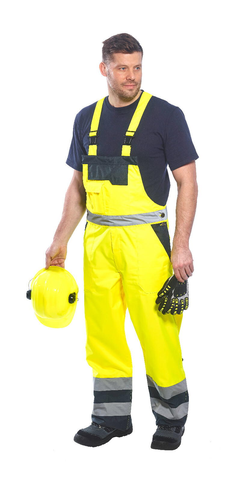 Portwest S489 Reflective Hi-Vis Contrast Quilt Lined Waterproof Bib & Brace ANSI