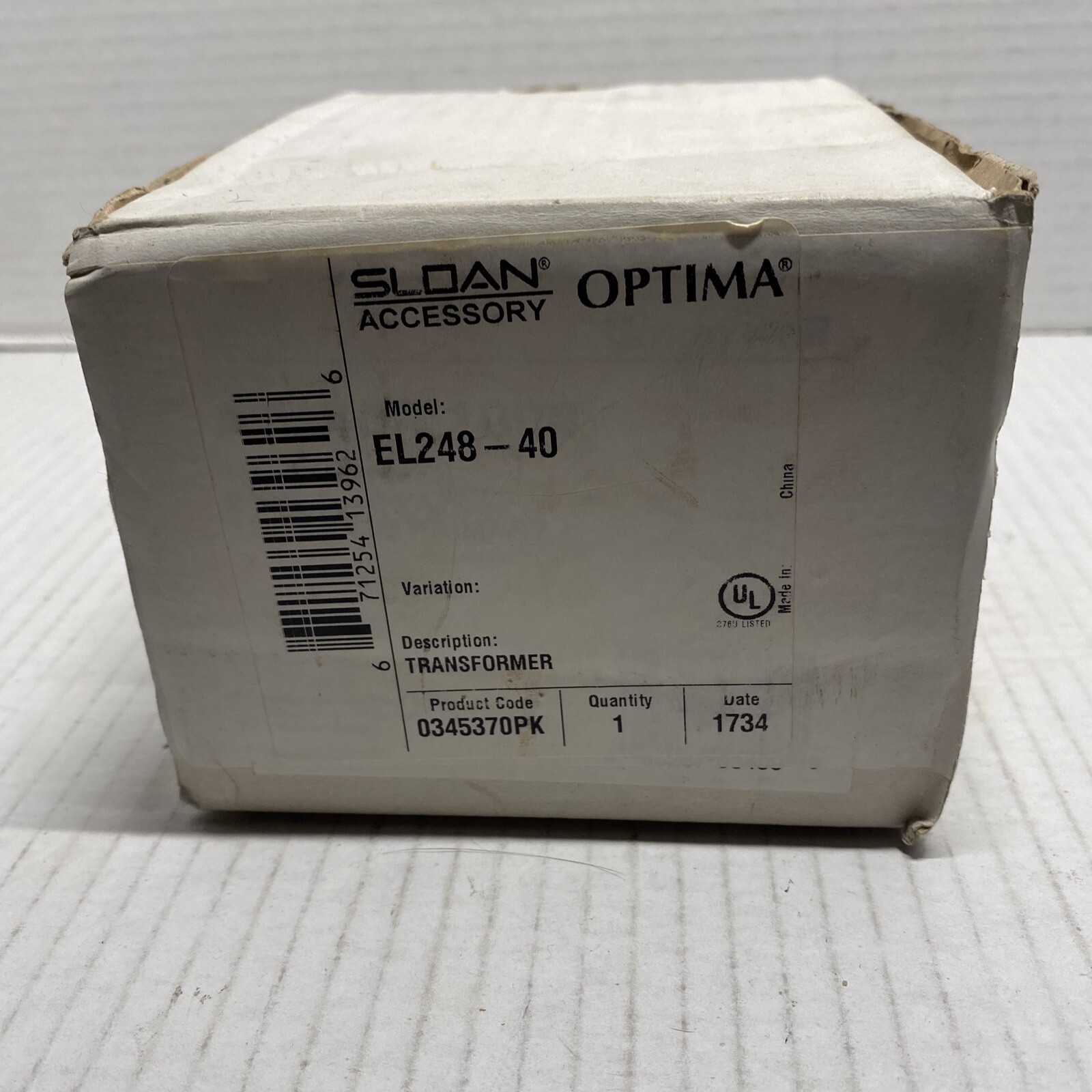 SLOAN VALVE COMPANY 0345370PK EL-248- 40 MOUNT TRANSFORMER 24V/40VA