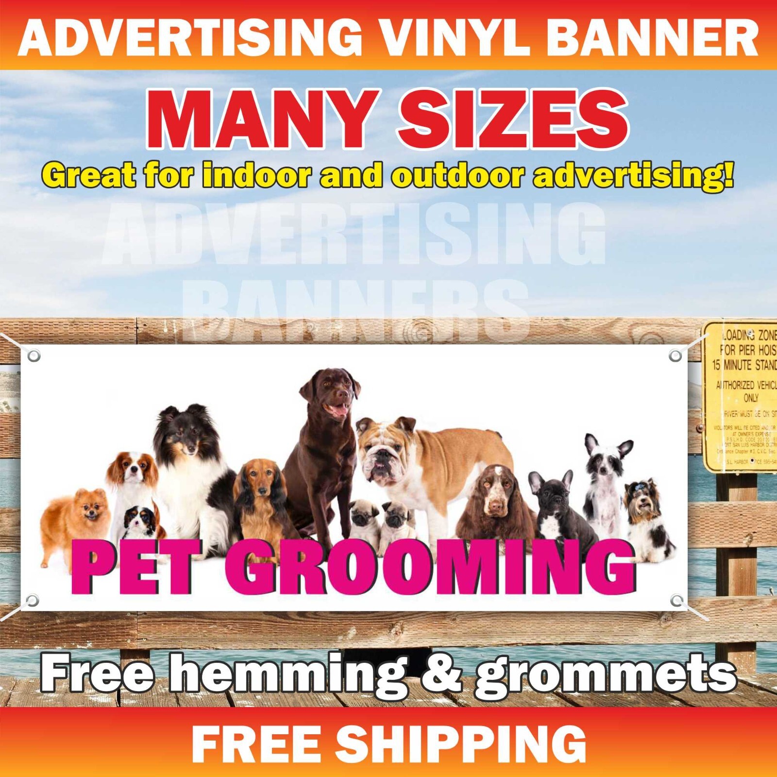 PET GROOMING Advertising Banner Vinyl Mesh Sign dog vets cut animal cats shop