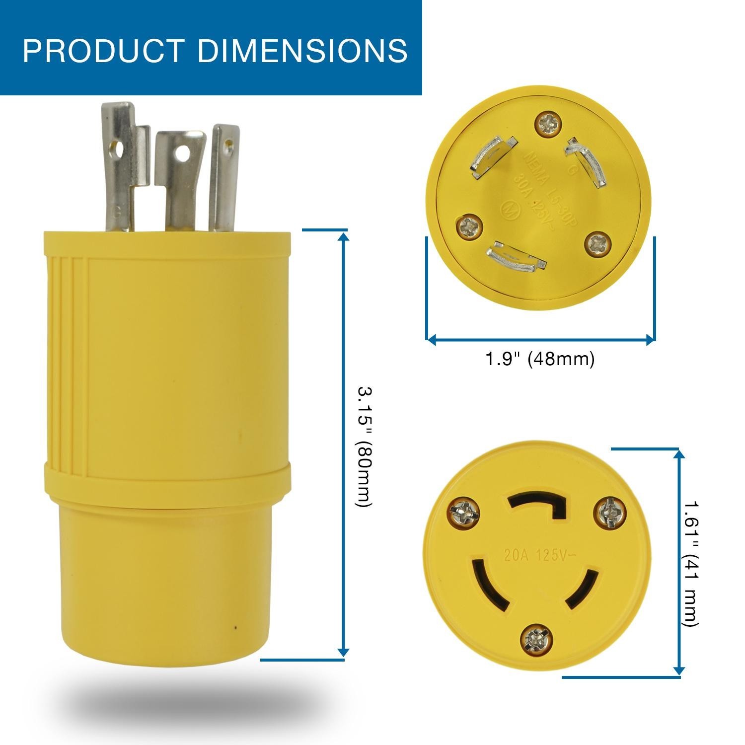 Conntek 30224-YW Electrical Plug Adapter NEMA L5-30P to L5-20R