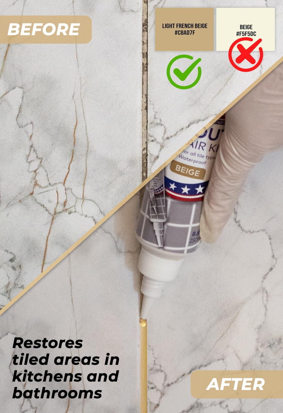 Tile Grout Repair, Beige 8.8 oz/250gr. Fast Drying Grout Repair Kit, Grout Fi…