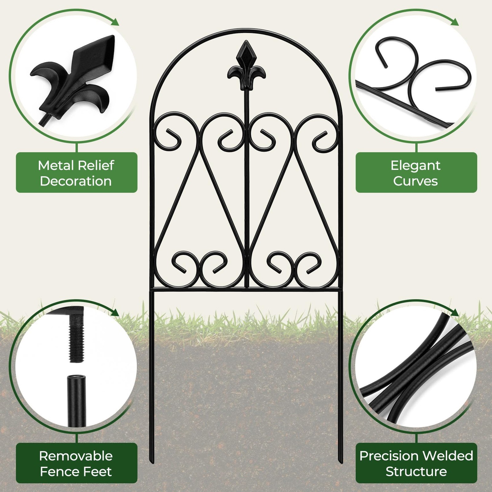 HIHADUUM 24.5in (H) x 10.8ft(L) Decorative Garden Fence, 10 Pack Heavy Black