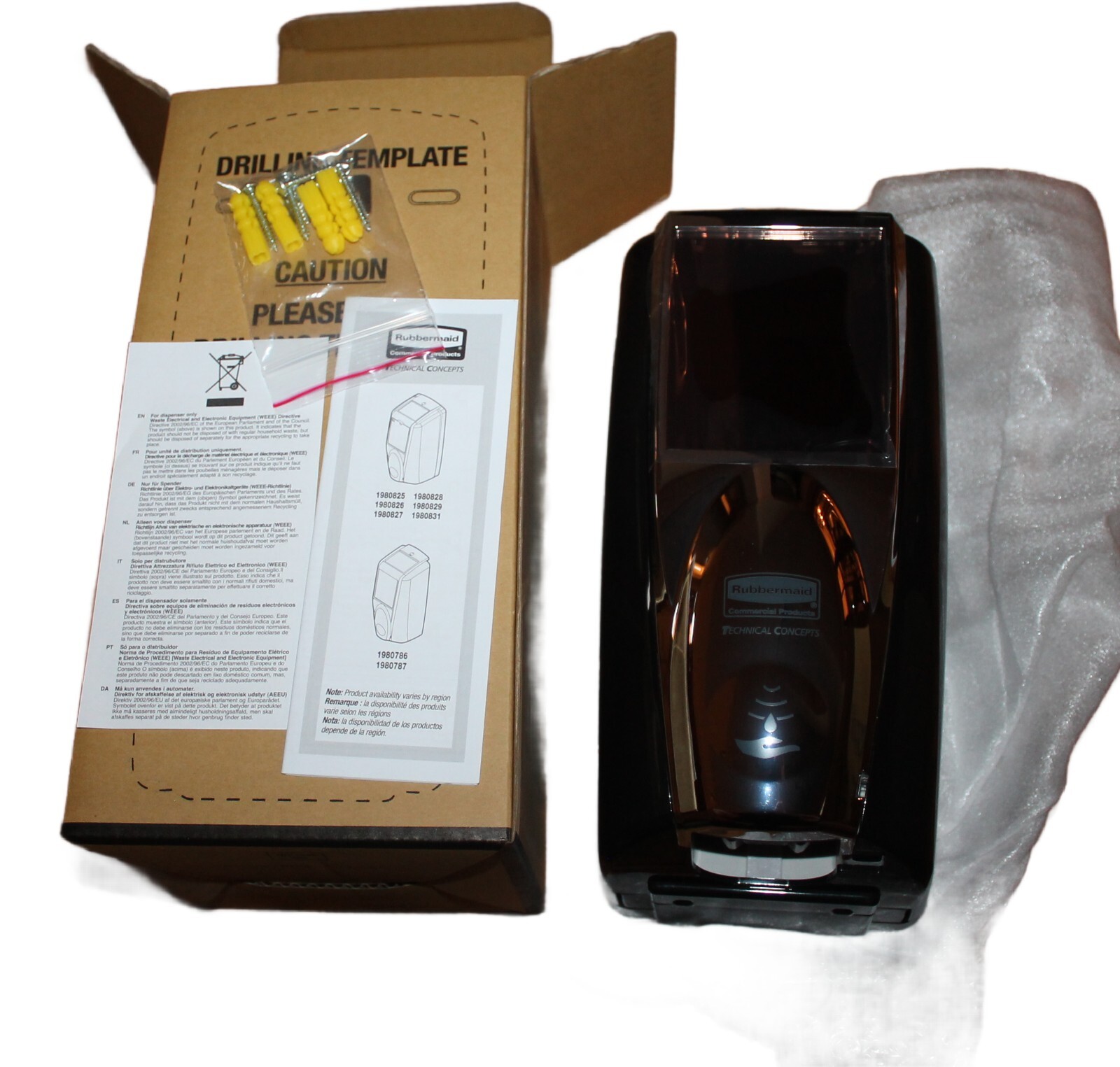 CASE of 10 Rubbermaid 1980826 Lumecel Black Chrome Hands Free Soap Dispenser