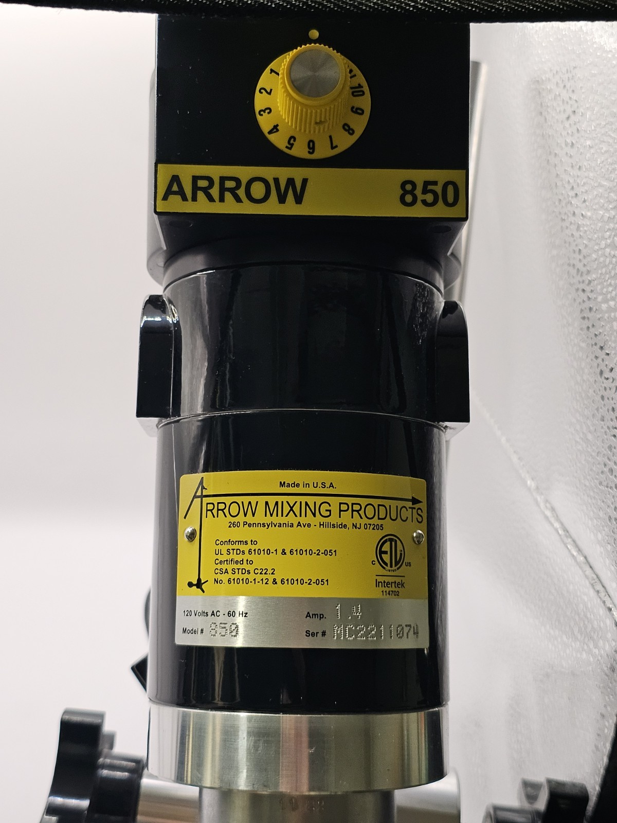 Arrow Engineering 850 Electric Mixer 120VAC 60Hz Medium Duty With Stand & Clamp