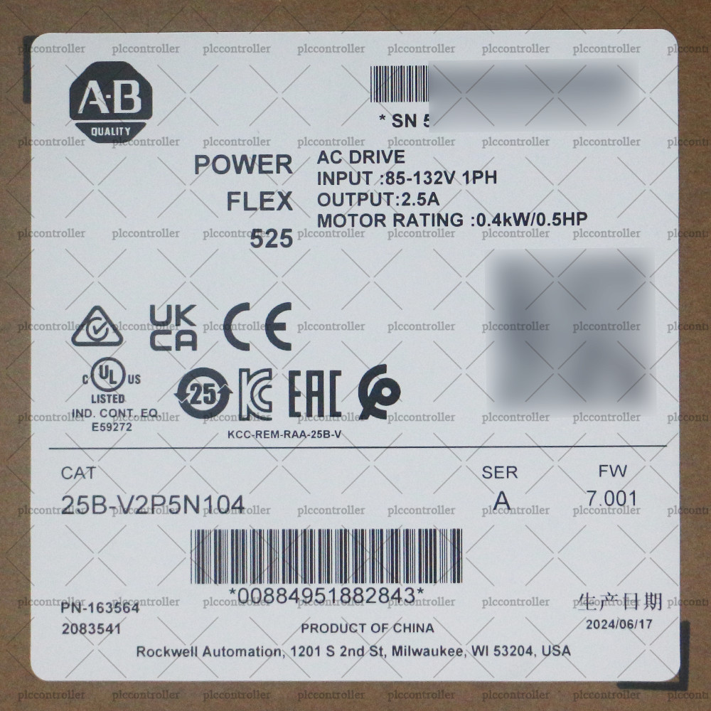 Brand New Allen Bradley 25B-V2P5N104 PowerFlex 525 0.4kW (0.5Hp) AC Drive