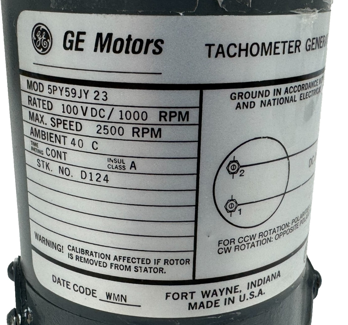 NEW GENERAL ELECTRIC 5PY59JY23 TACHOMETER GENERATOR 100VDC/1000RPM
