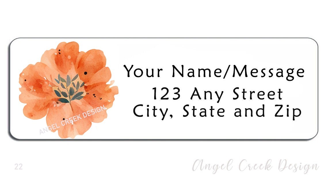 Peach Poppy Flower Personalized Return Address Labels