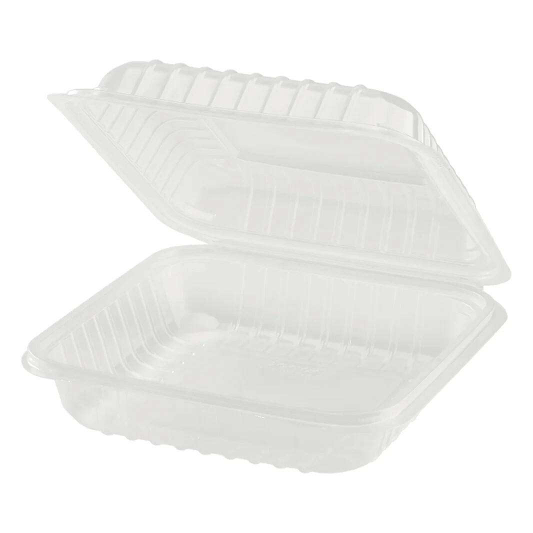 Karat 8” x 8′ PP Plastic Hinged Container, 1 compartment – 250 ct, FP-HC88PP-1C