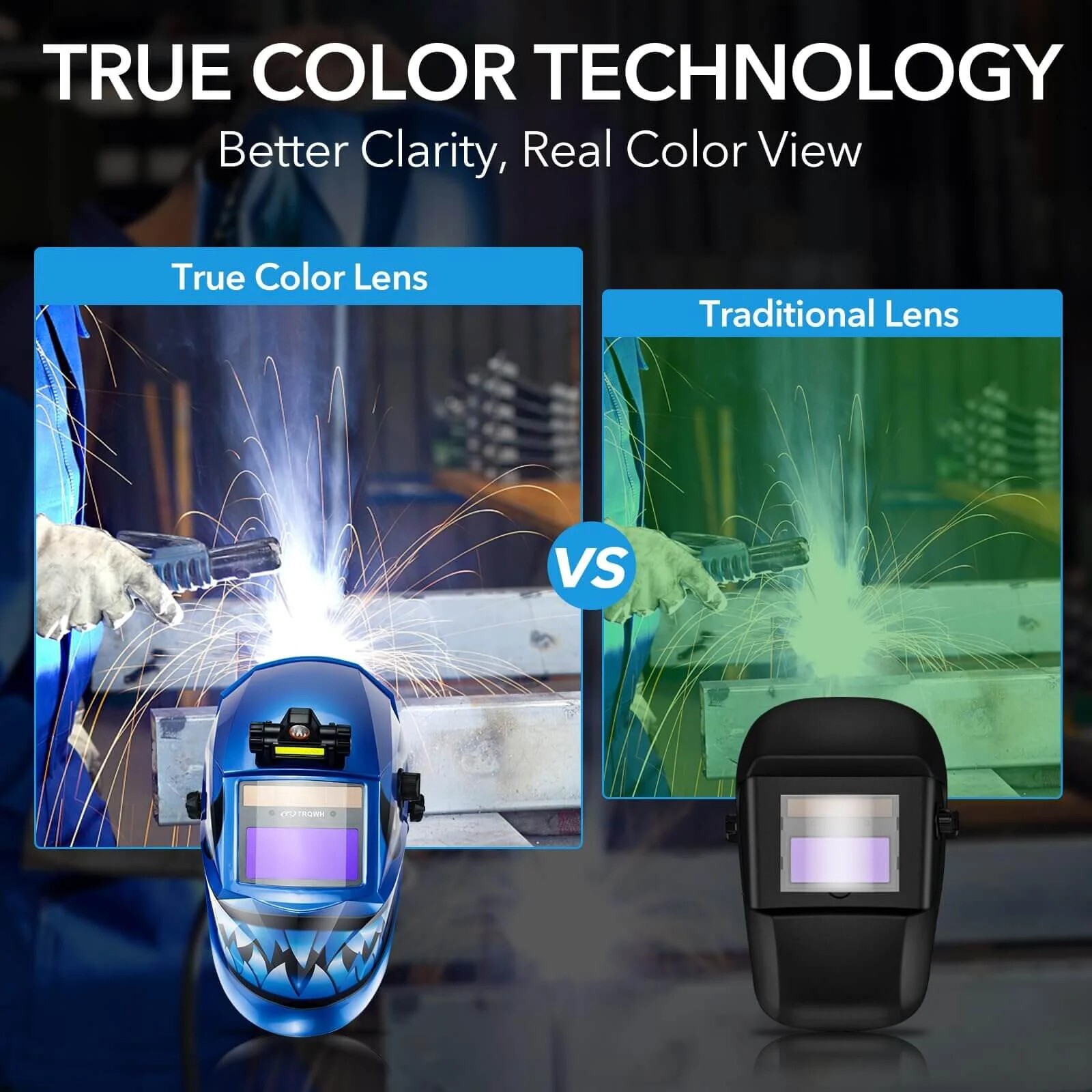 TRQWH Shark Design Auto-Darkening Welding Helmet with Wide View and LED Light