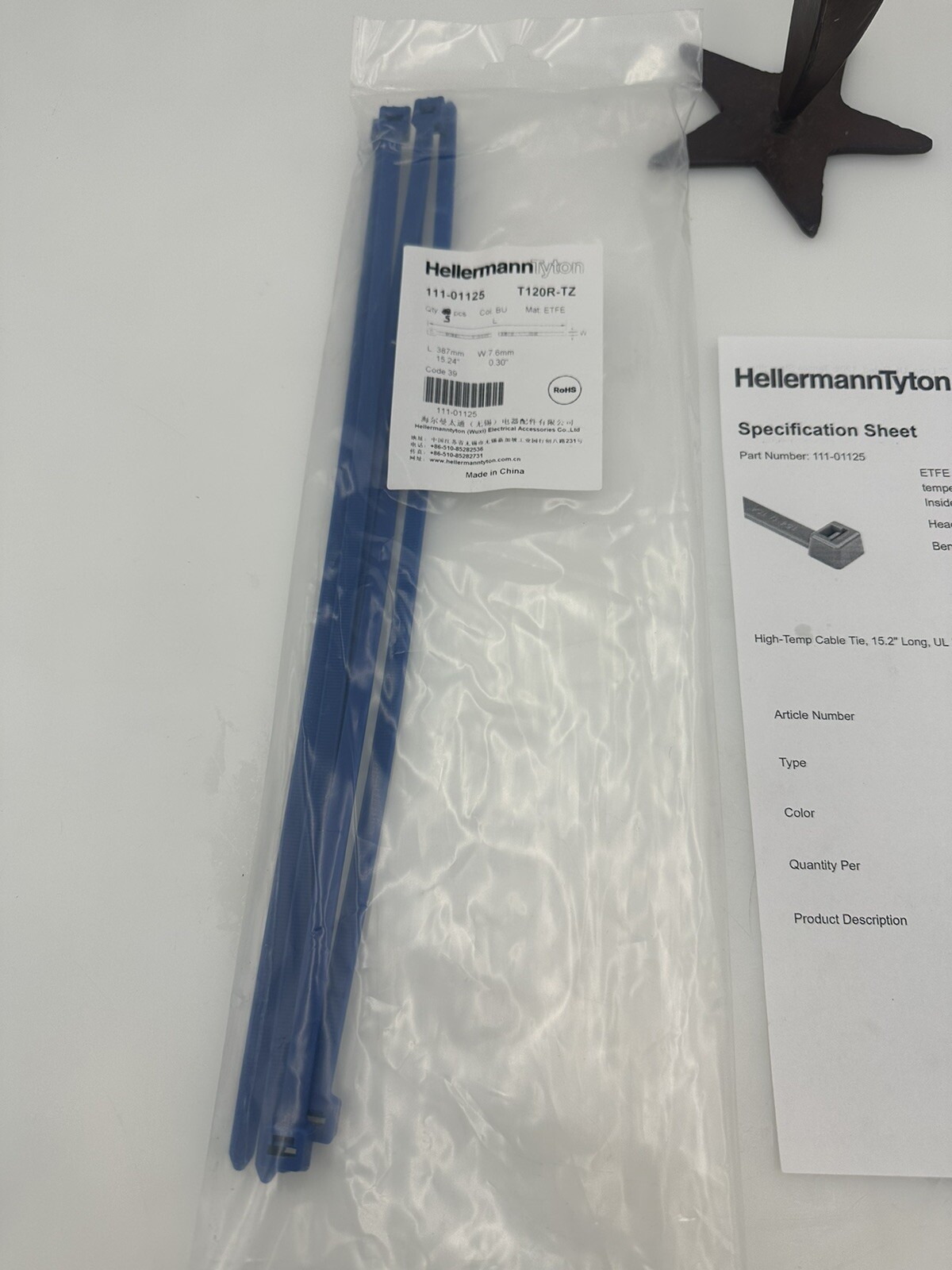 HellermannTyton 111-01125 HighTemp Cable Tie T120R-TZ Blue ETFE 15.2″ 5/PKG NEW