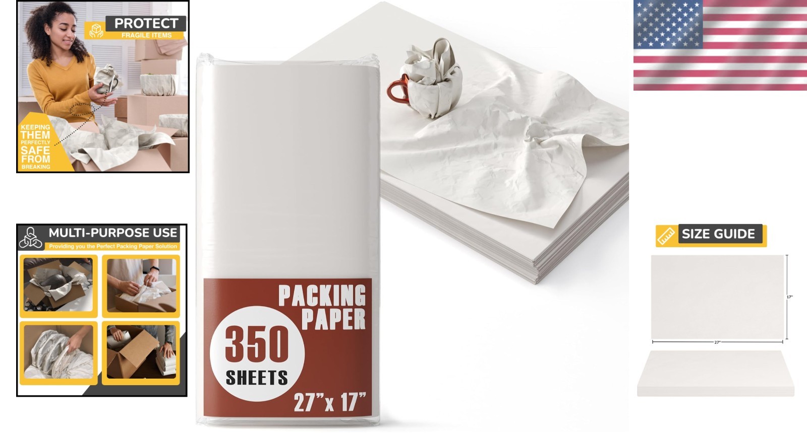 Moving Packing Paper Bundle – 350 Acid-Free Sheets, 27″ x 17″ for Fragile Items