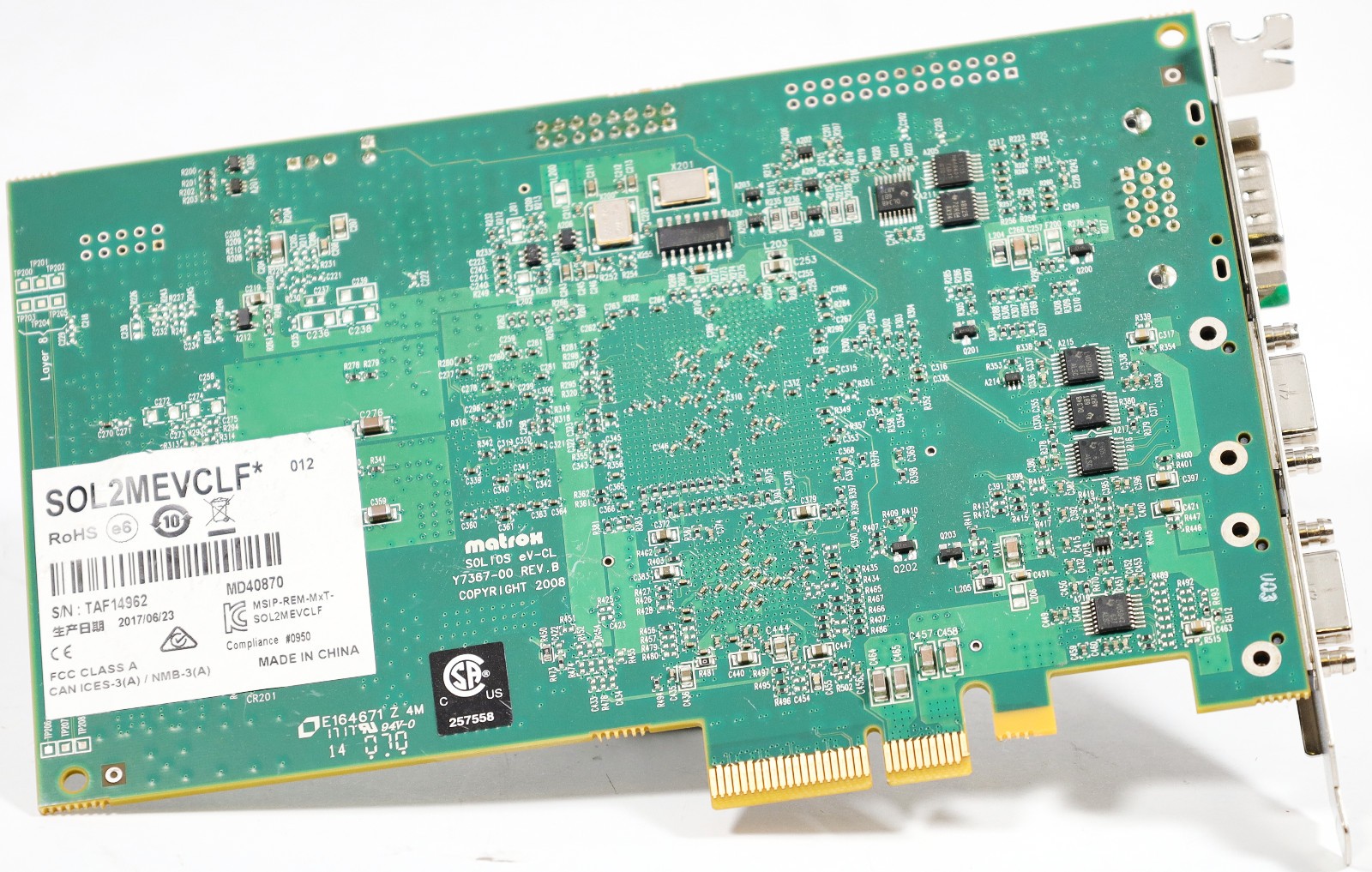 Matrox SOL2MEVCLF SOLIOS eV-CL Y7367-00 REV B Frame Grabber Board