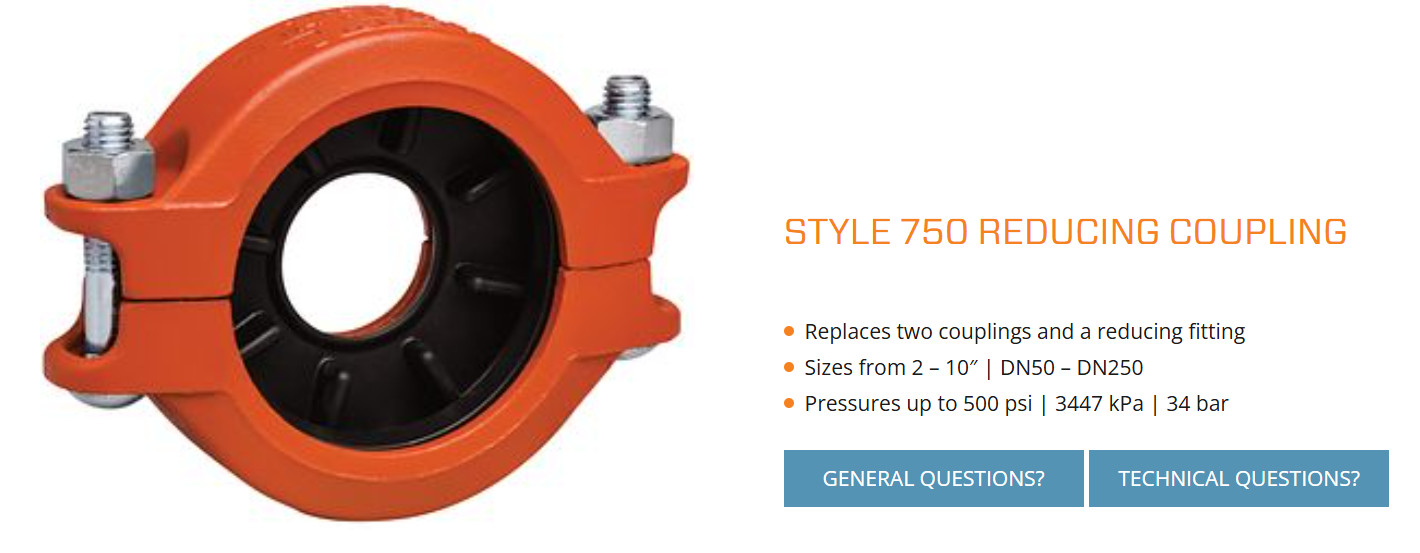 3” x 2” Victaulic FireLock™ Style 750 Painted Grooved Reducing Coupling [Z4FL]