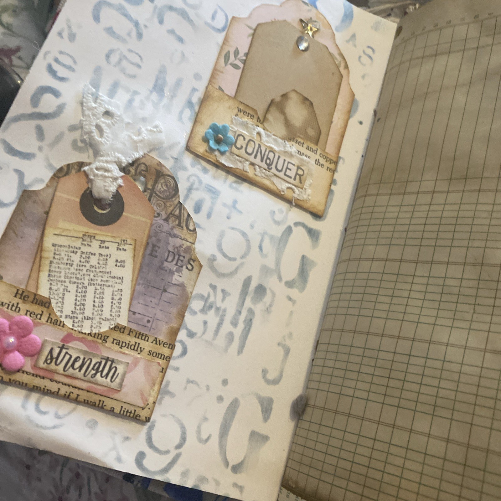Junk Journal Handmade with pockets, belly bands, tucks journal cards, tags