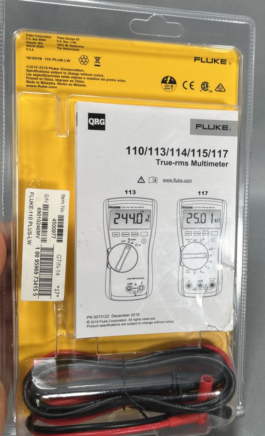 Fluke 110 Plus Electrical True-rms Dig Display Multimeter 10 Amp 600 V NEW