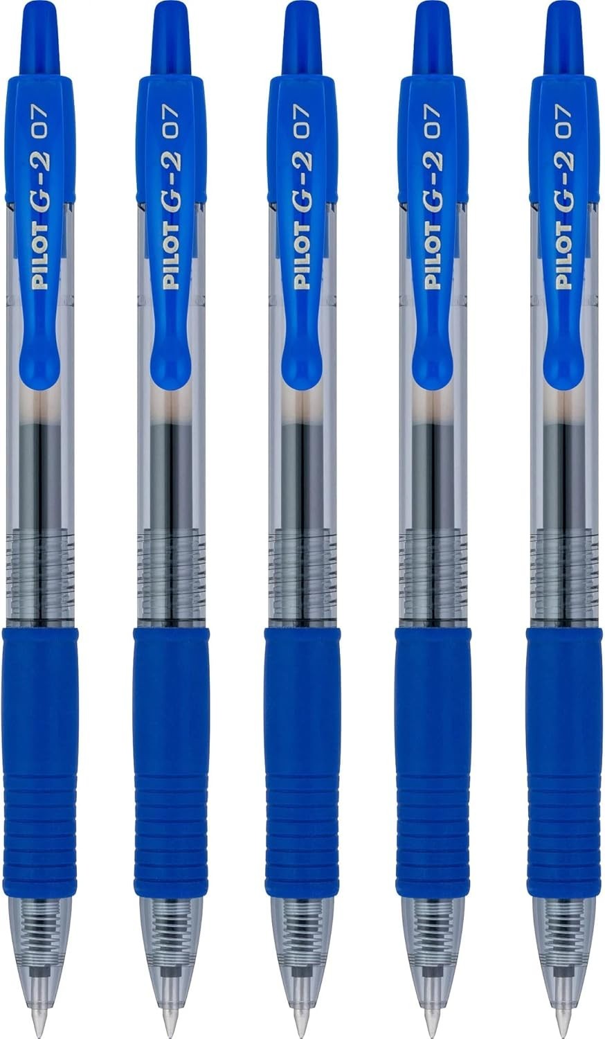Pack of 5 G2 Gel Roller Pens – Refillable 0.7mm Fine Blue Ink for Everyday Use