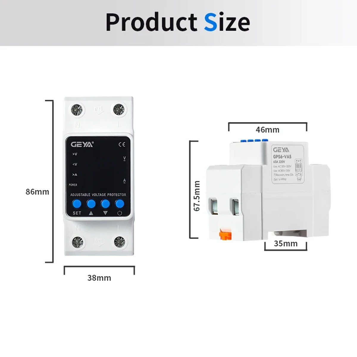 GEYA 02U Type 63A 110V Over Current Protector Over&Under voltage Protective NEW