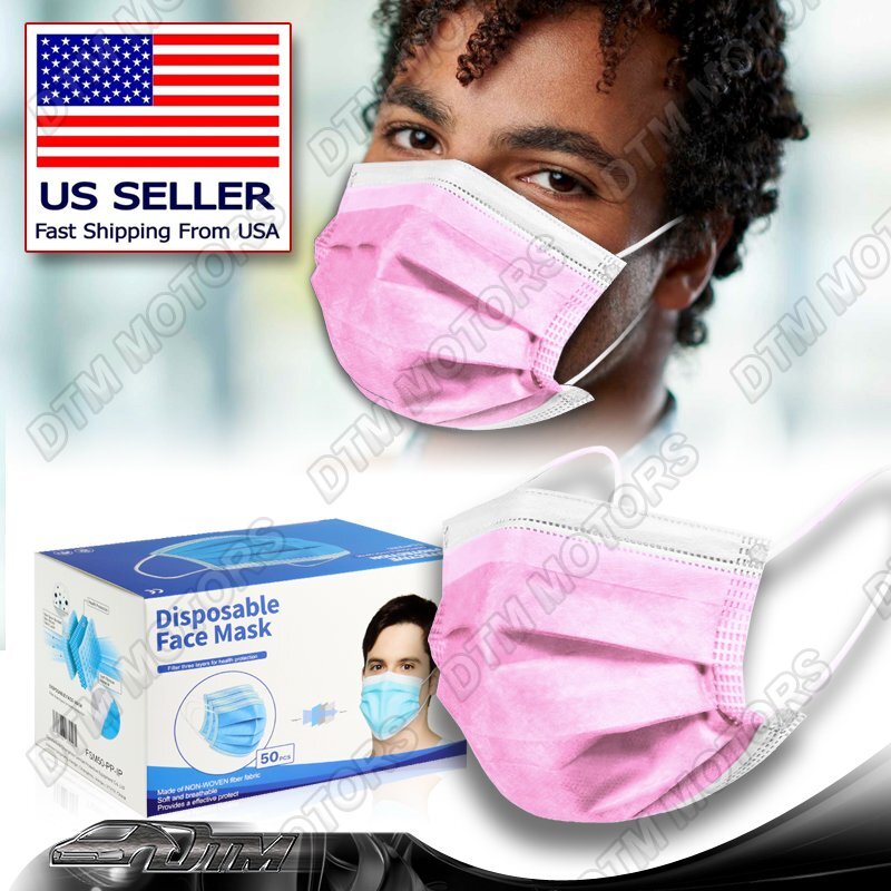 PINK Disposable Face Mask 100PCS Non Medical 3-Ply Earloop Dust Cover Masks
