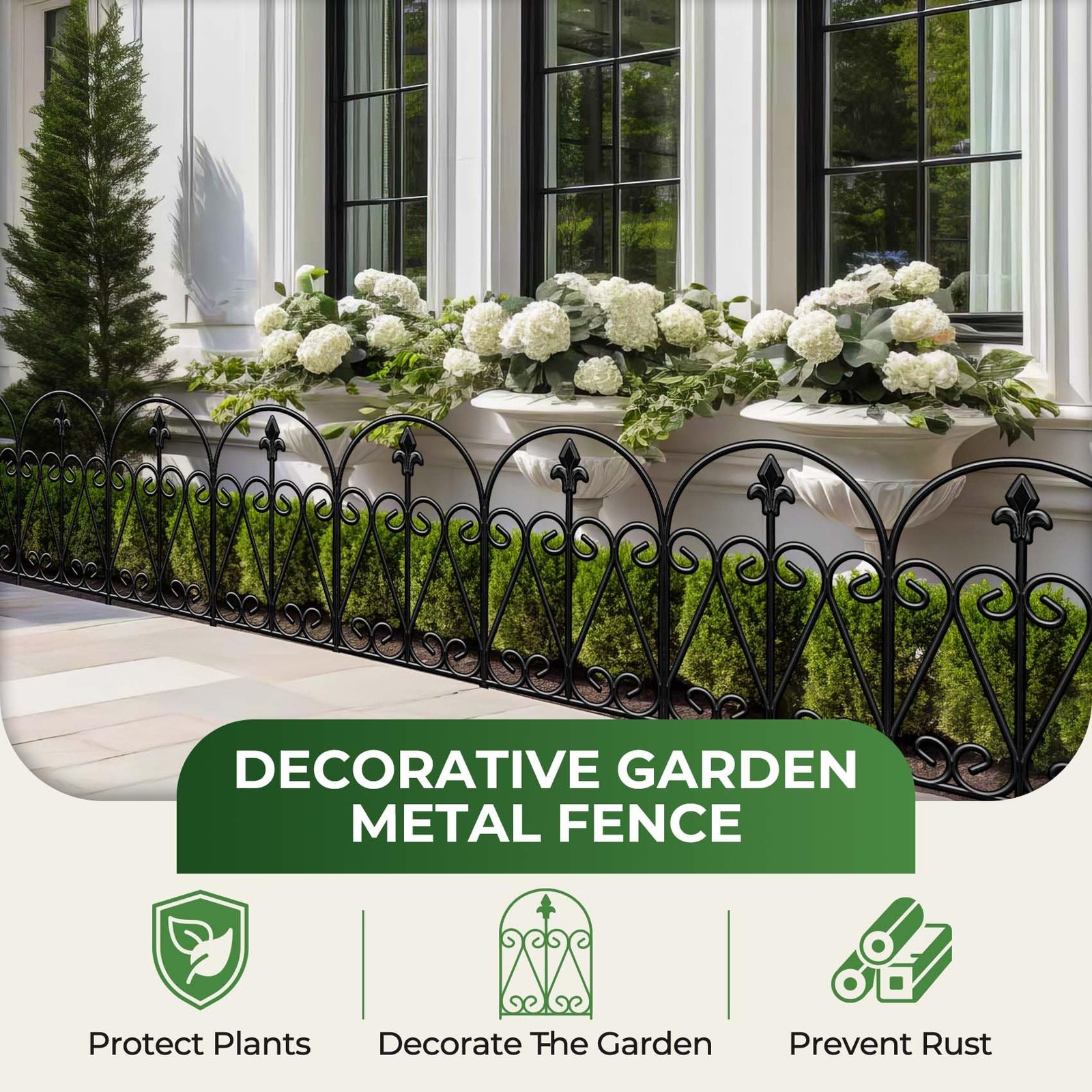 HIHADUUM 24.5in (H) x 10.8ft(L) Decorative Garden Fence, 10 Pack Heavy Black