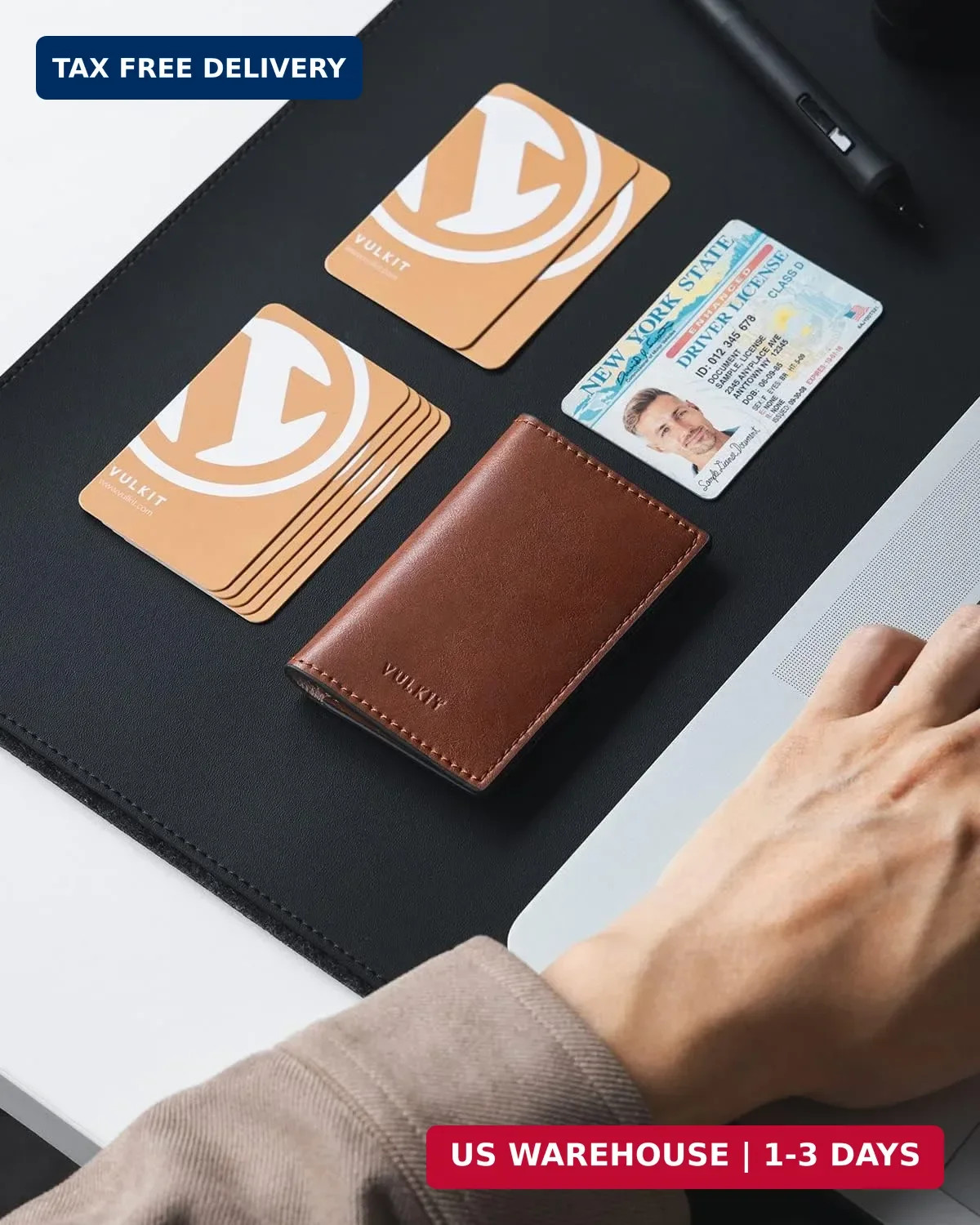 VULKIT Leather Business Card Holder 2 Sided Slim Business Name Card Organizer fo