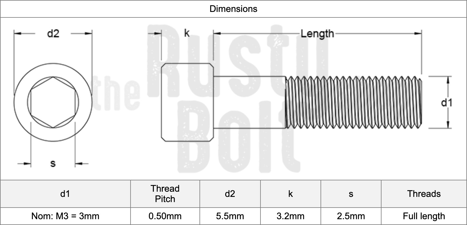 M3 x 22mm, Socket Head Cap Screws, 12.9 Steel, Black Oxide