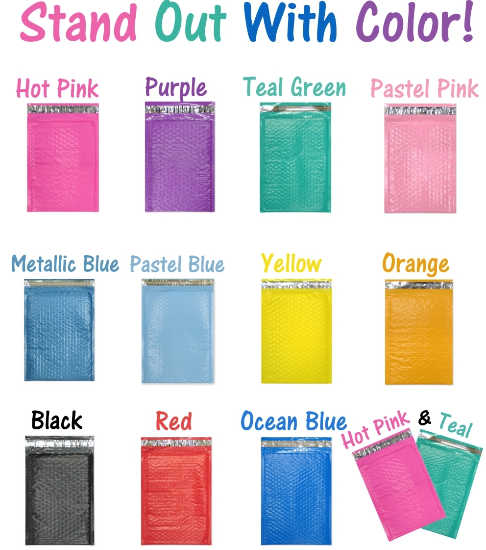 6×10″ Colored Poly Bubble Mailers, Pink,Teal,Purple Shipping Mailing Envelopes!