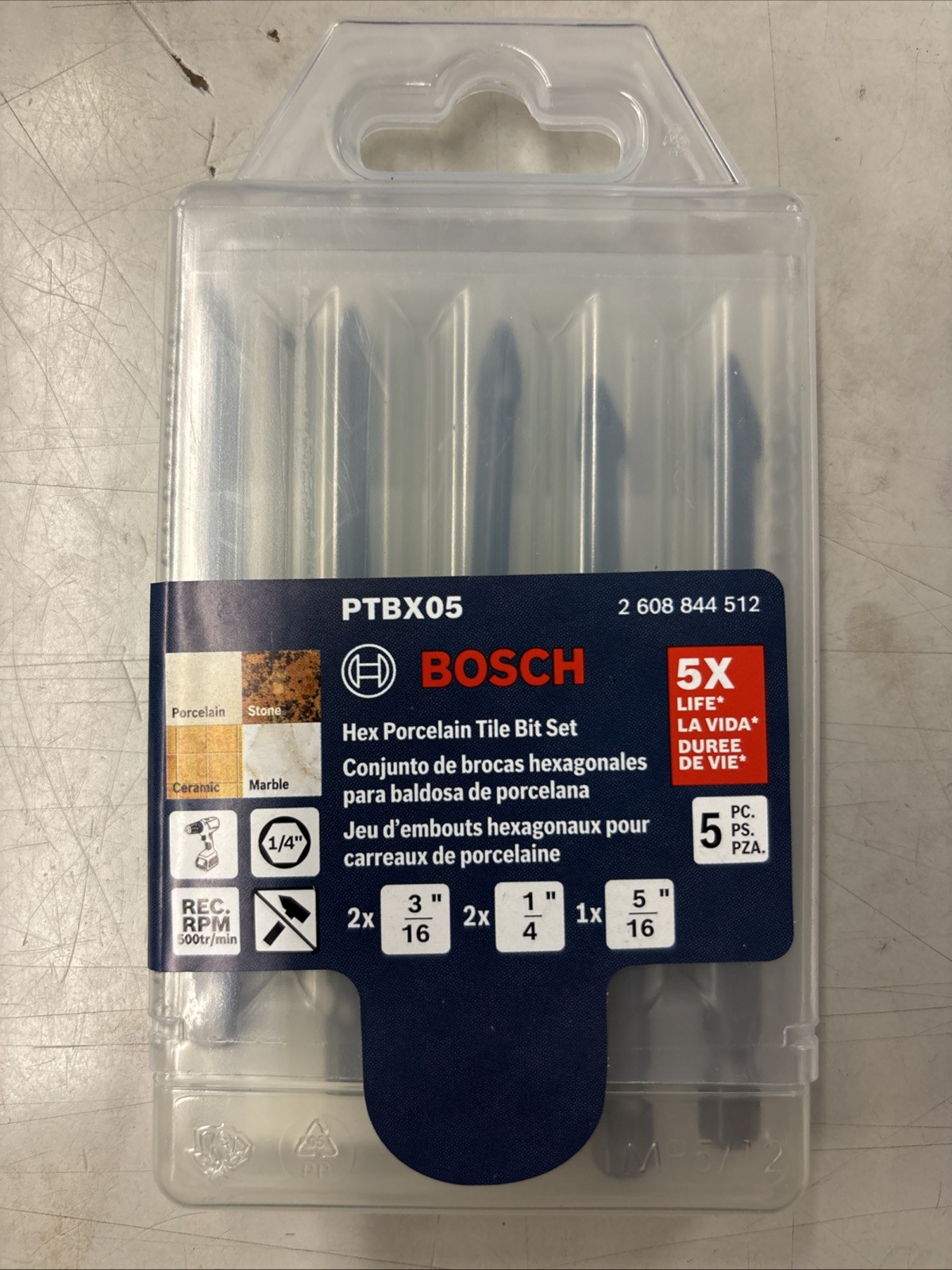 Bosch PTBX05 Hex Porcelain Tile Drill Bit Set