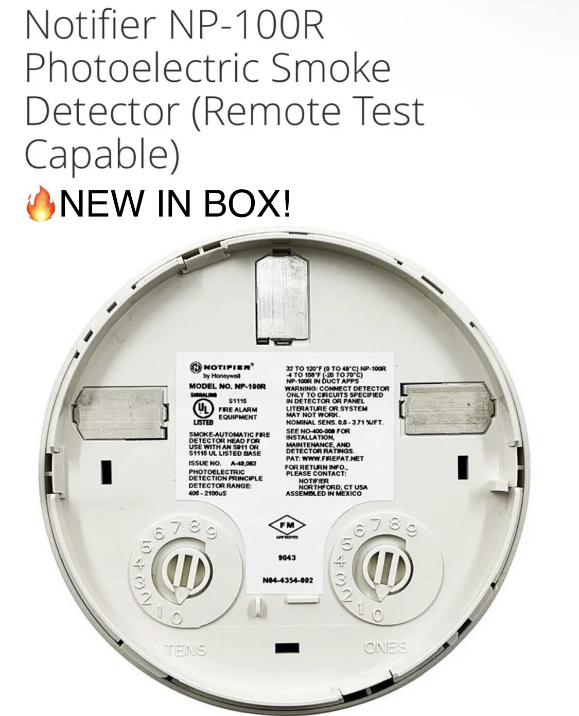 🔥NEW🔥HONEYWELL NOTIFIER NP-100R PHOTOELECTRIC DUCT REMOTE TEST SMOKE DETECTOR
