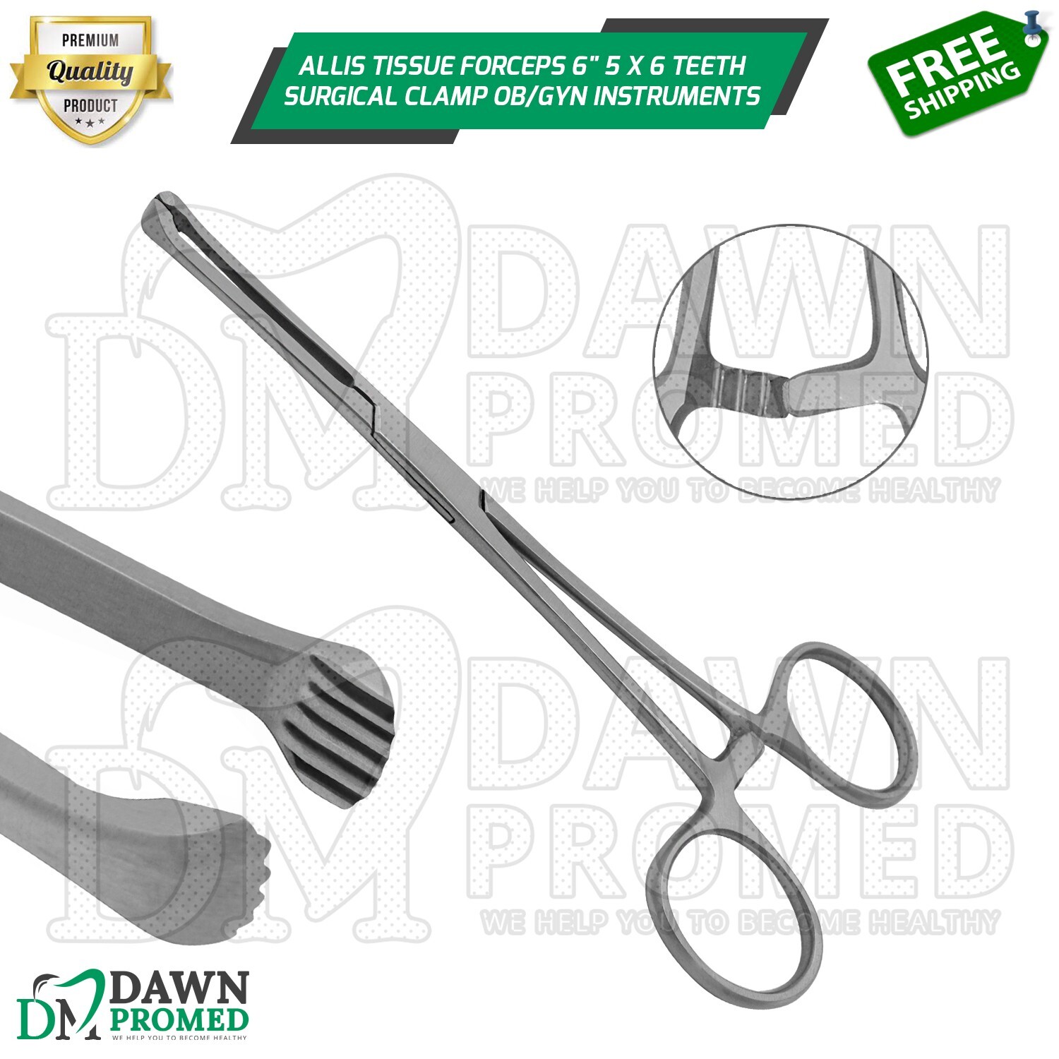Allis Tissue Forceps 6″ 5 X 6 Teeth Surgical Clamp OB/GYN Instruments German Gr