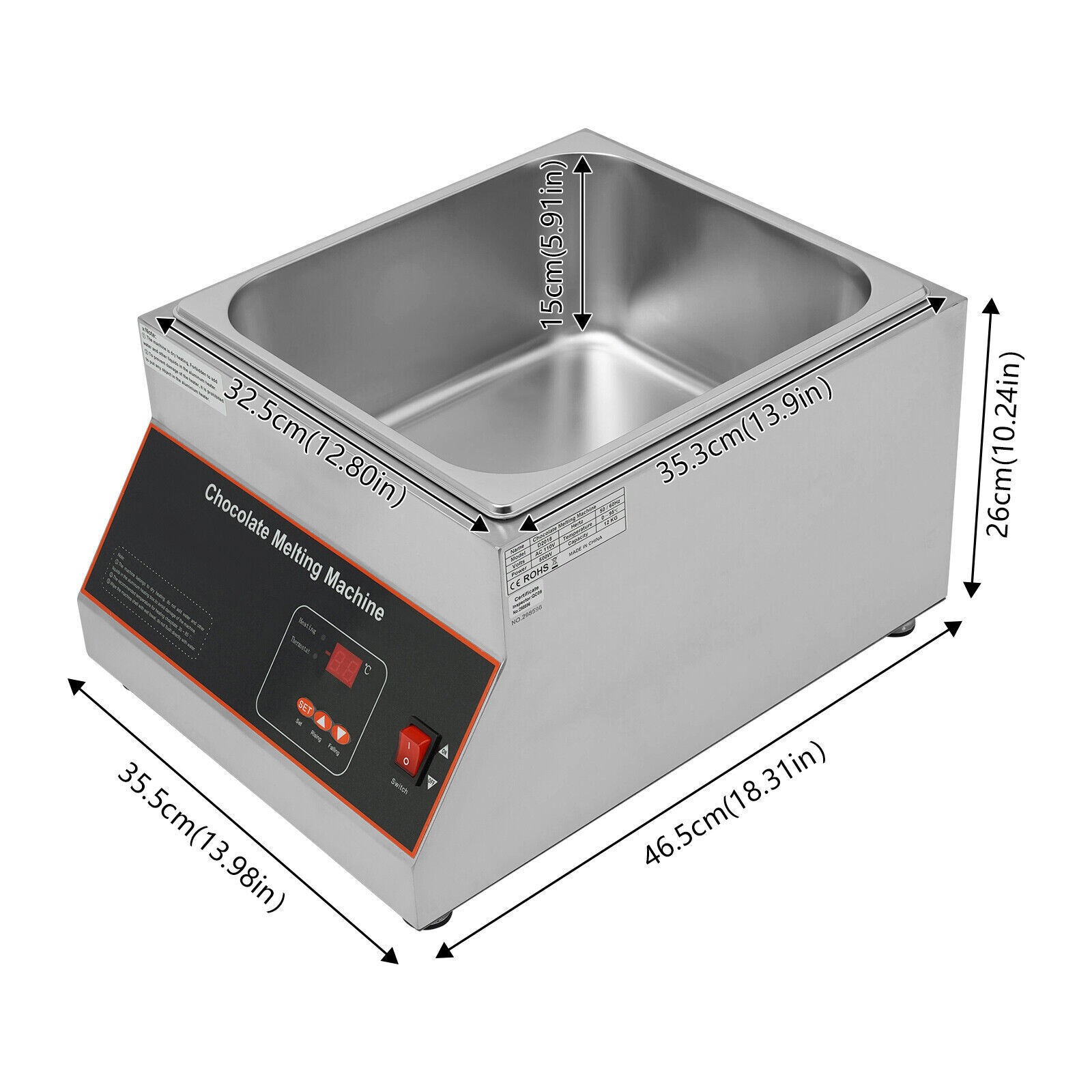 Chocolate Tempering Machine 26.46lbs Chocolate Melting Pot Stainless Steel 500W