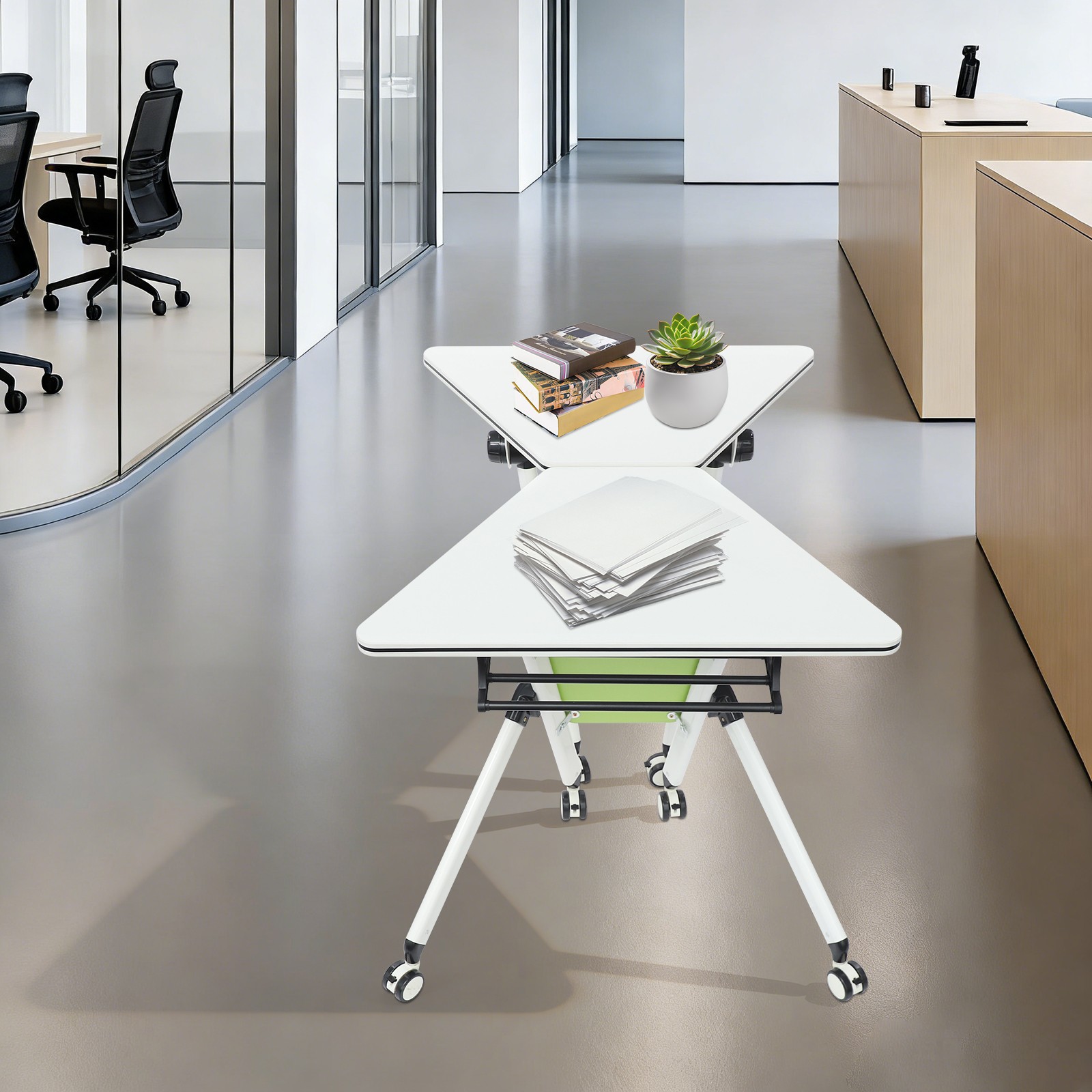 Modern Modular Folding Conference Table, Flip Top Training Desk with Wheels