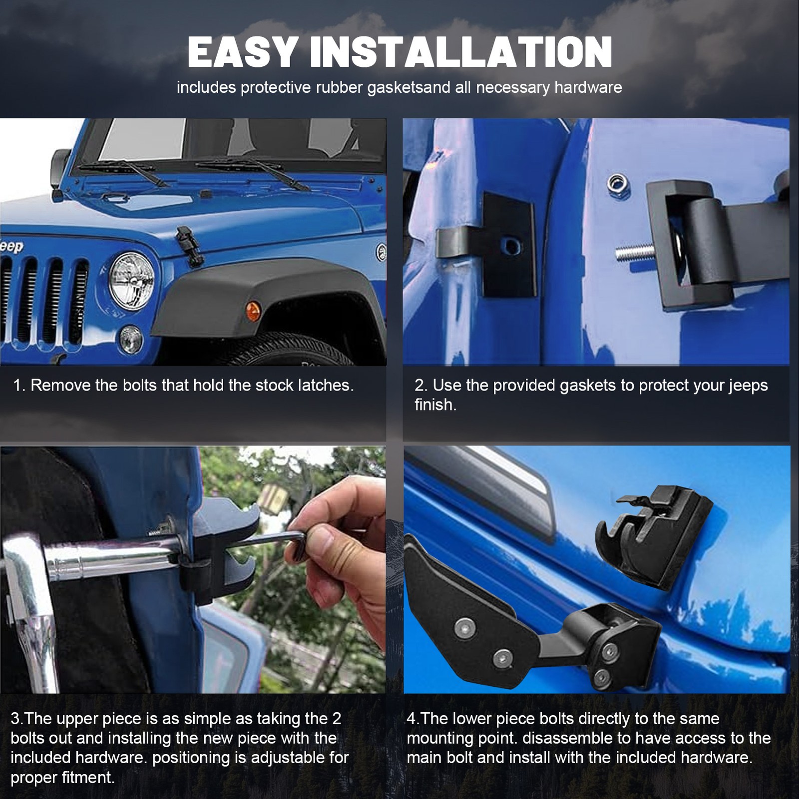 Jeep Wrangler JK/JKU 2007-2018 – Dual Aluminum Hood Latch/Catch Replacement