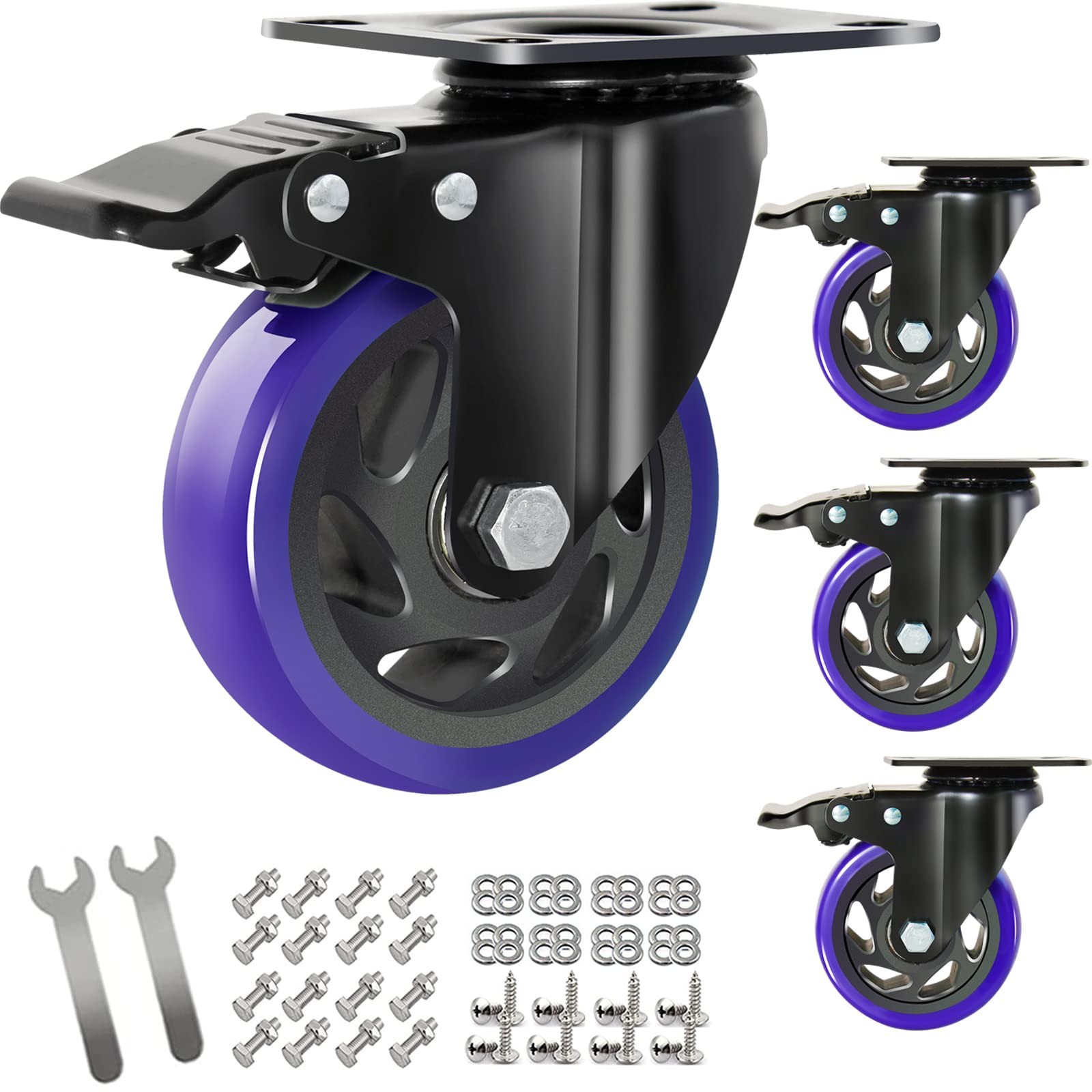 4-Pack 4-Inch Heavy Duty Casters with Brake 2000lbs Swivel Plate Wheels