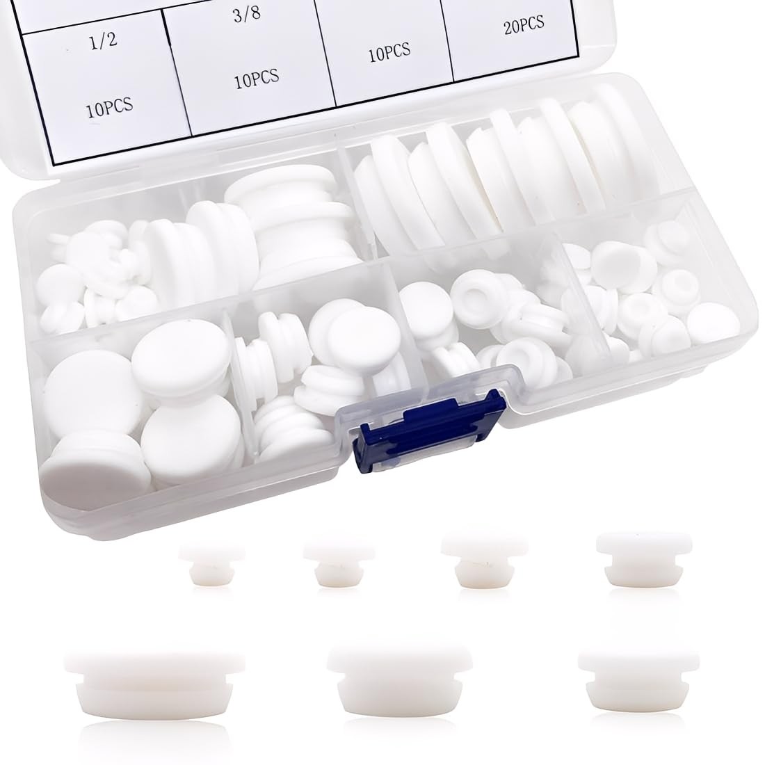 80PCS Silicone Hole Plugs Kit – 7 Sizes (1/4″ 5/16″ 3/8″ 1/2″ 3/16″ White