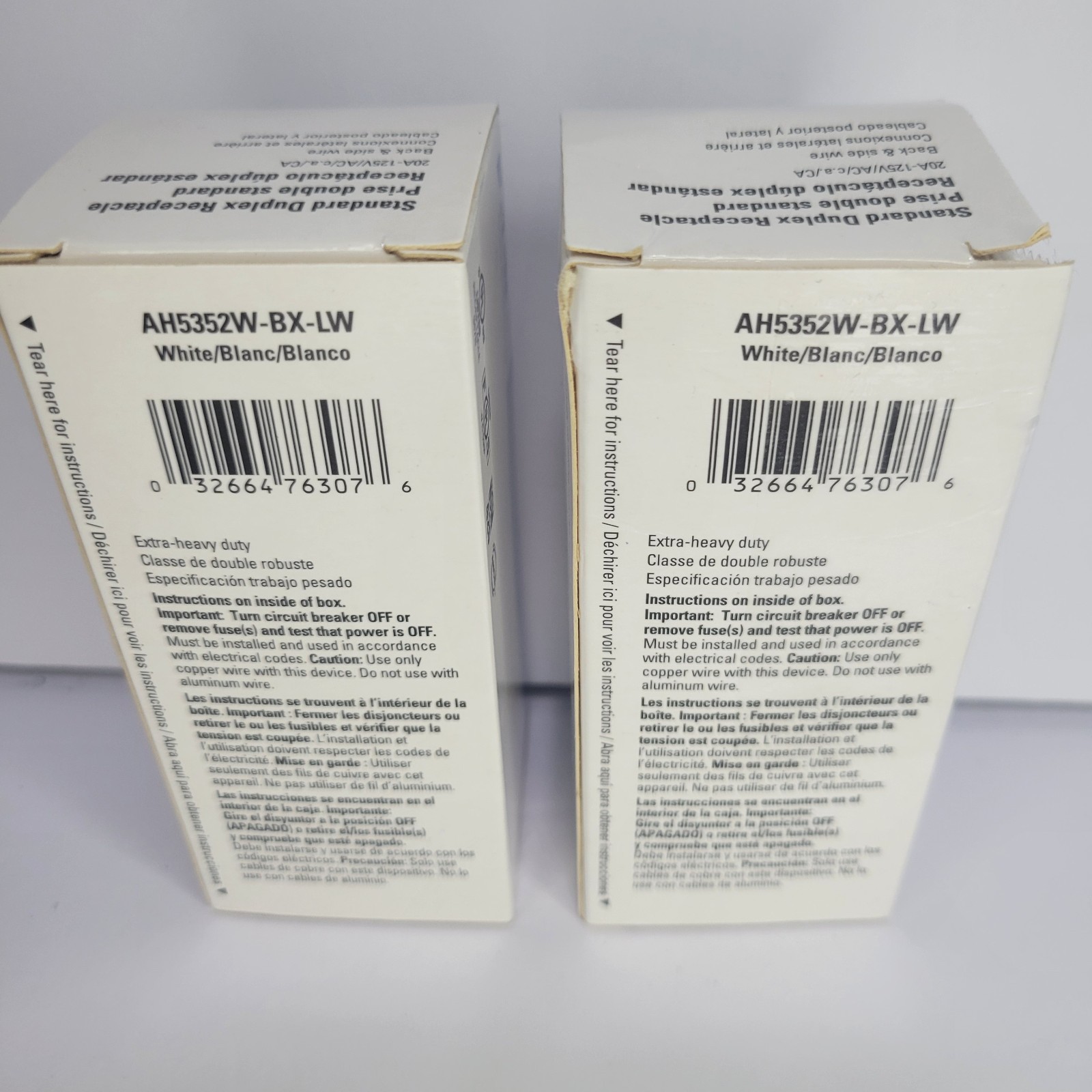 (2) Eaton AH5352V-BX-LW Duplex Receptacle Whitw 20A 125V Back & Side Wire. New