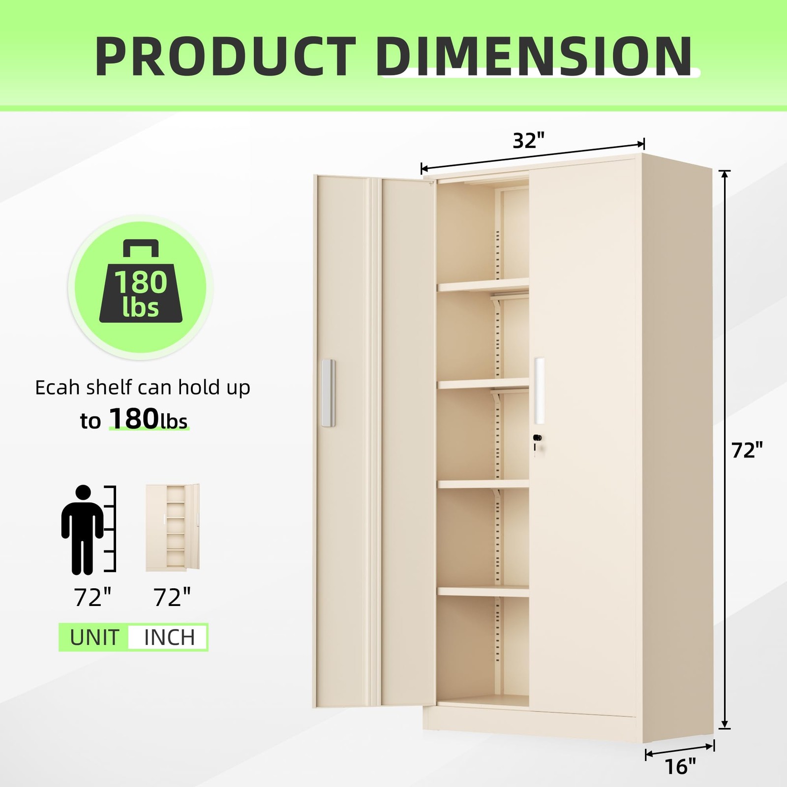 Tall 72″ Locking Steel Cabinet Door Shelves Utility Office Garage Home Gray