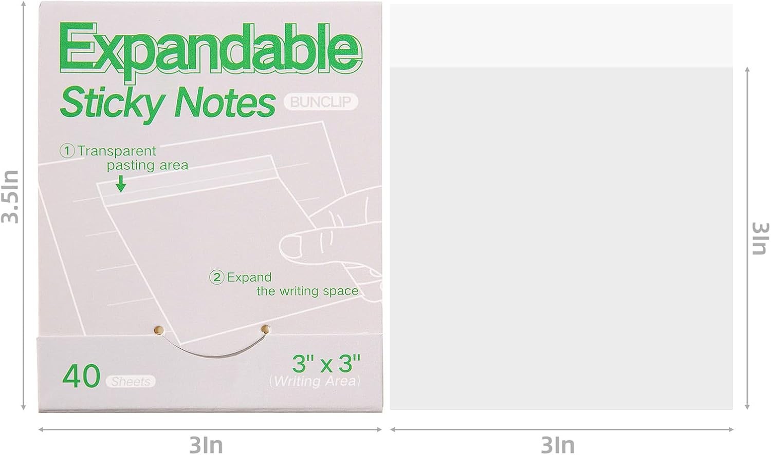 Expandable Sticky Notes, 4 Pack 3×3 Inch White Self-Stick Pads | 40 sheets per