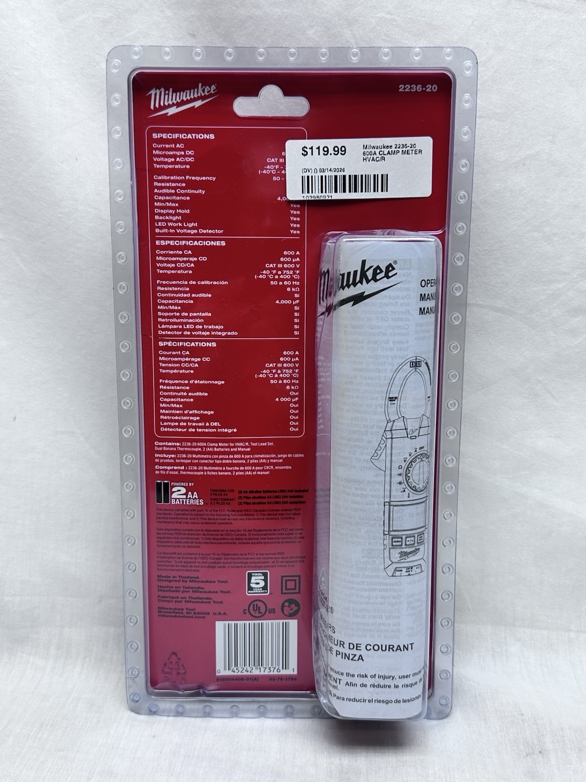 Milwaukee 2236-20 Clamp Meter for HVAC/R – Red