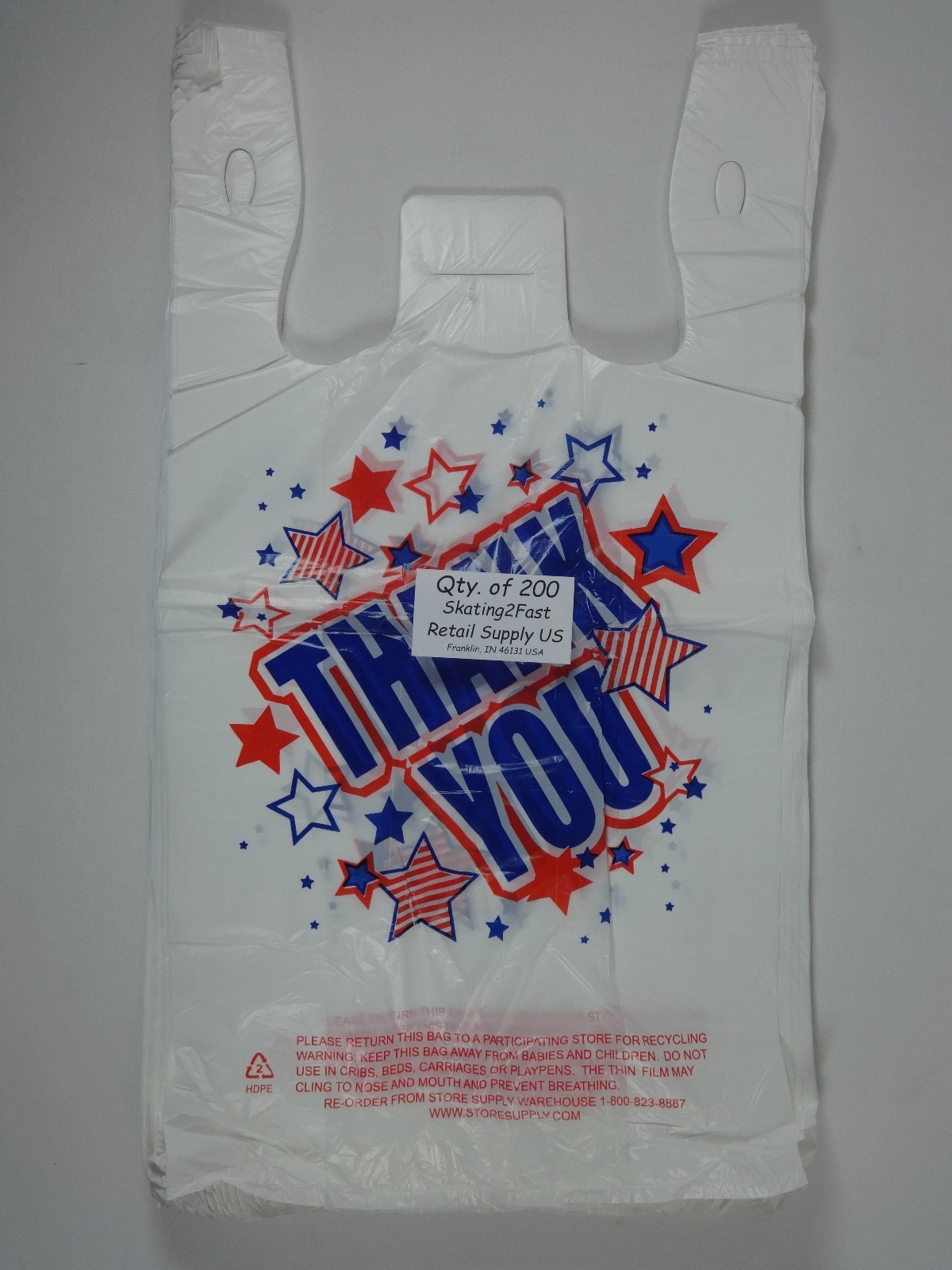 Americana THANK YOU White Plastic T-Shirt Bags 11.5″ x 6″ x 21″