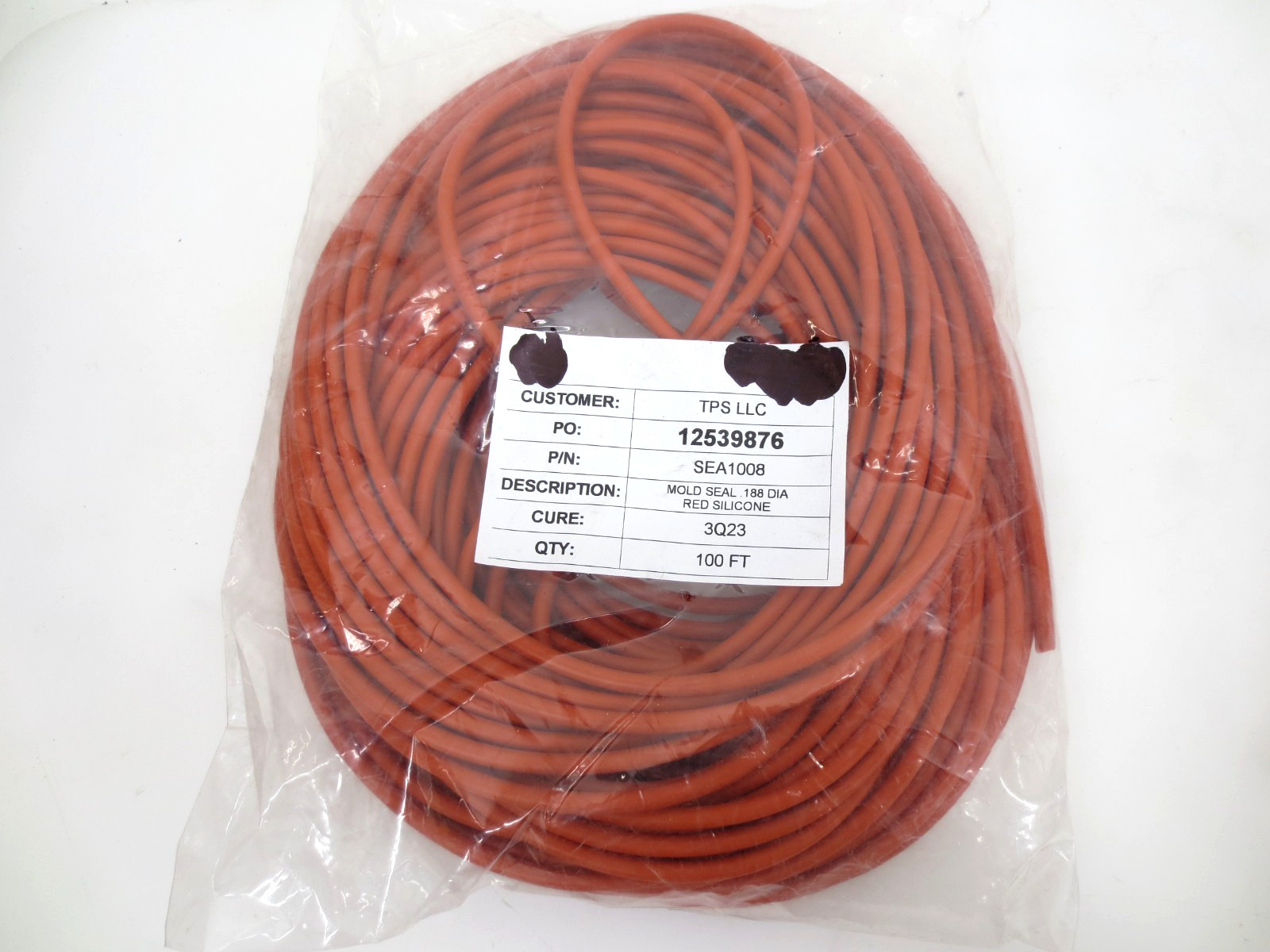 Red Silicone Rubber Strip Round O Ring Mold Seal .188 DIA SEA1008 3Q23 (100FT)