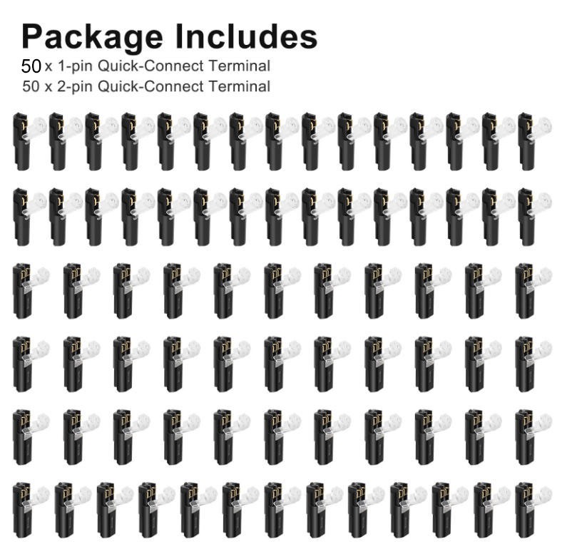 100Pcs Plug-In Quick Wire Connector Kit 1Pin+ 2Pin Reusable Clamp Terminal Block