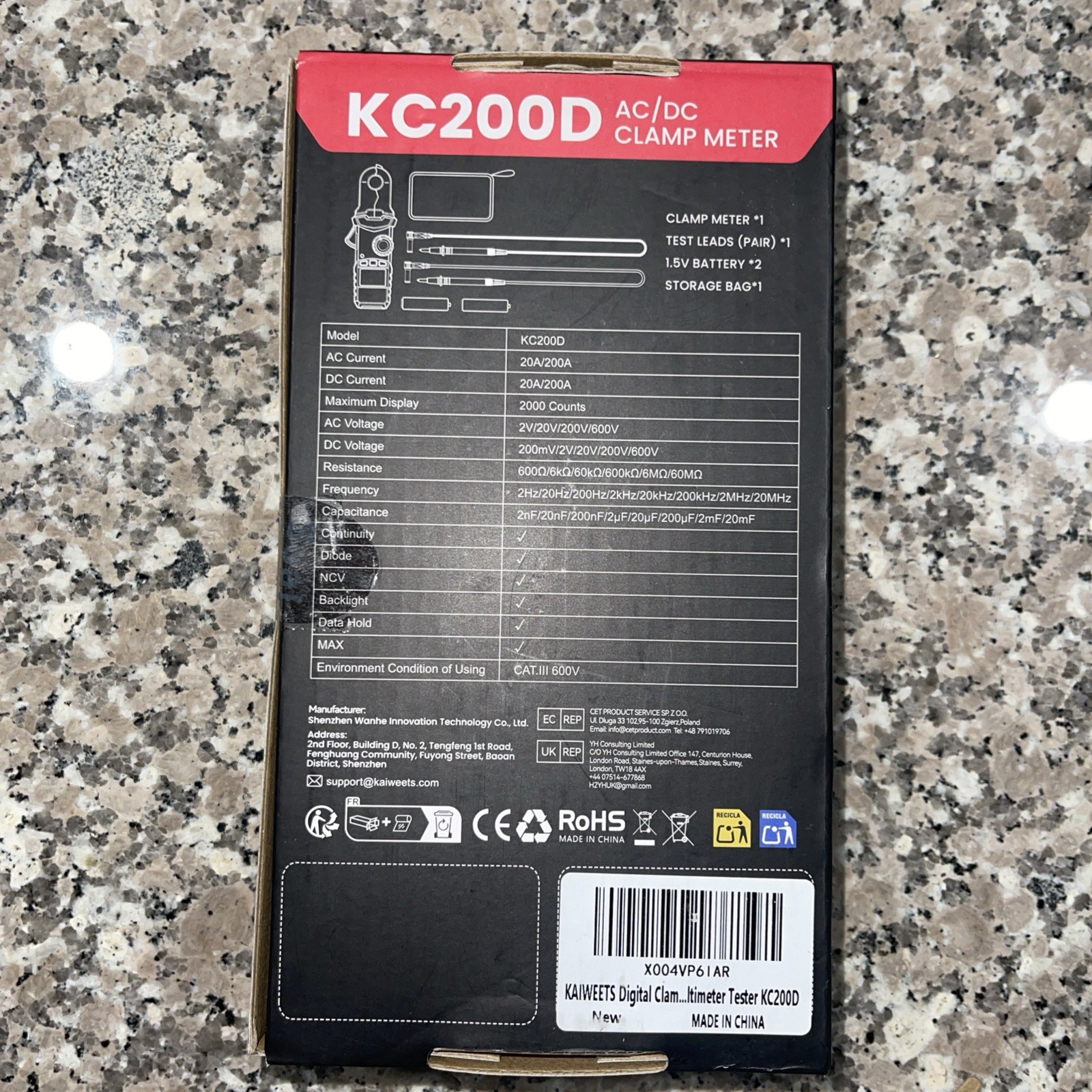 KAIWEETS KC200D 1000A True RMS AC/DC Clamp Meter Multimeter VFD LoZ Inrush NCV