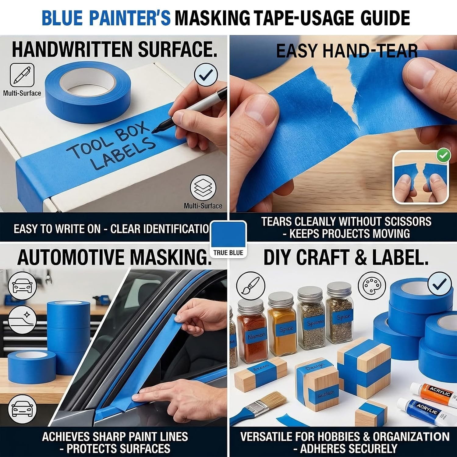 Painters Tape 2 Inch Wide（ 1.89 in. x 55 Yds）, 6 Rolls – Blue Masking Tape fo…