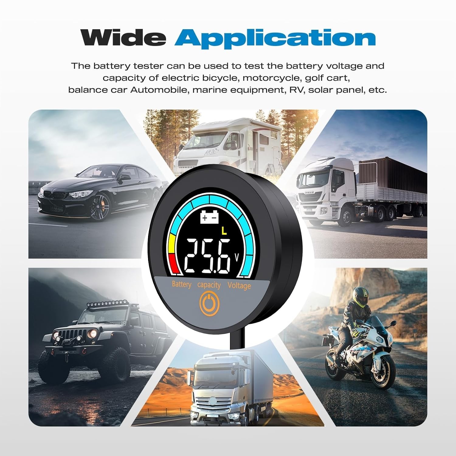 IP67 Waterproof Battery Monitor 12V 24V 36V 48V 60V 72V 84V with Backlight LC…